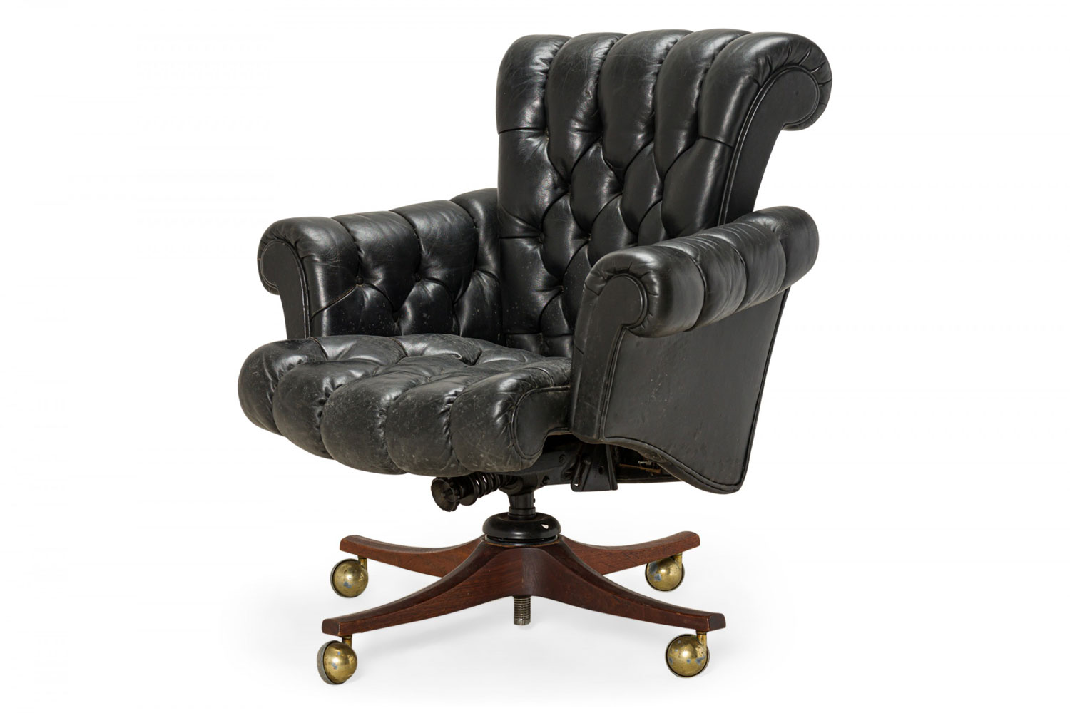 Edward J Wormley for Dunbar American Mid Century In Clover Tufted Black Leather Office Chair