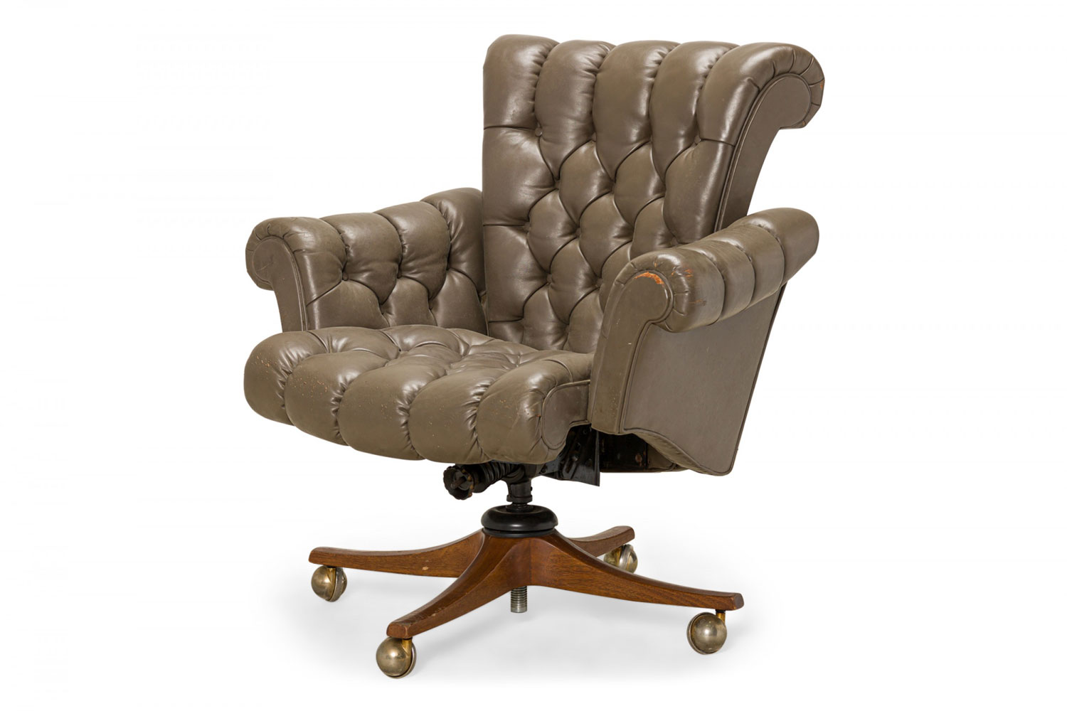 Edward J Wormley for Dunbar American Mid Century In Clover Tufted Gray Leather Office Chair