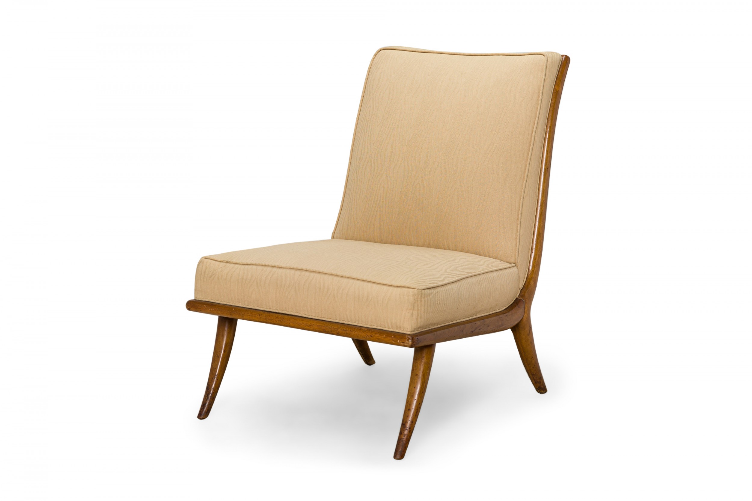 TH Robsjohn Gibbings for Widdicomb American Mid Century Beige Fabric and Walnut Slipper Chair