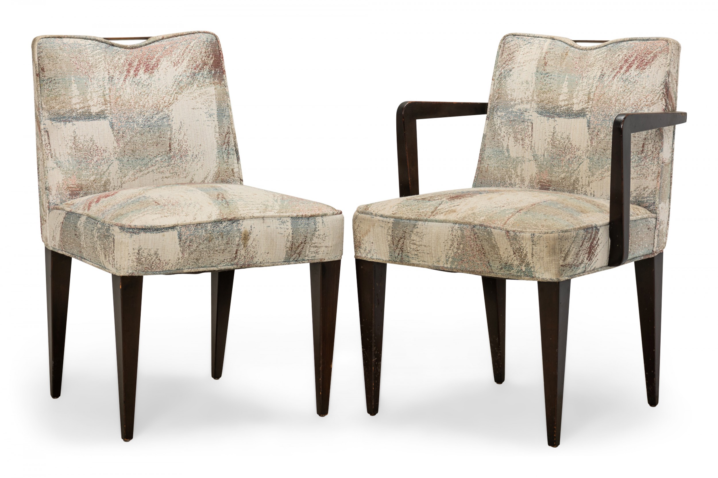 Set of 6 Edward Wormley for Dunbar Mid Century Patterned Pastel Upholstered Dining Chairs