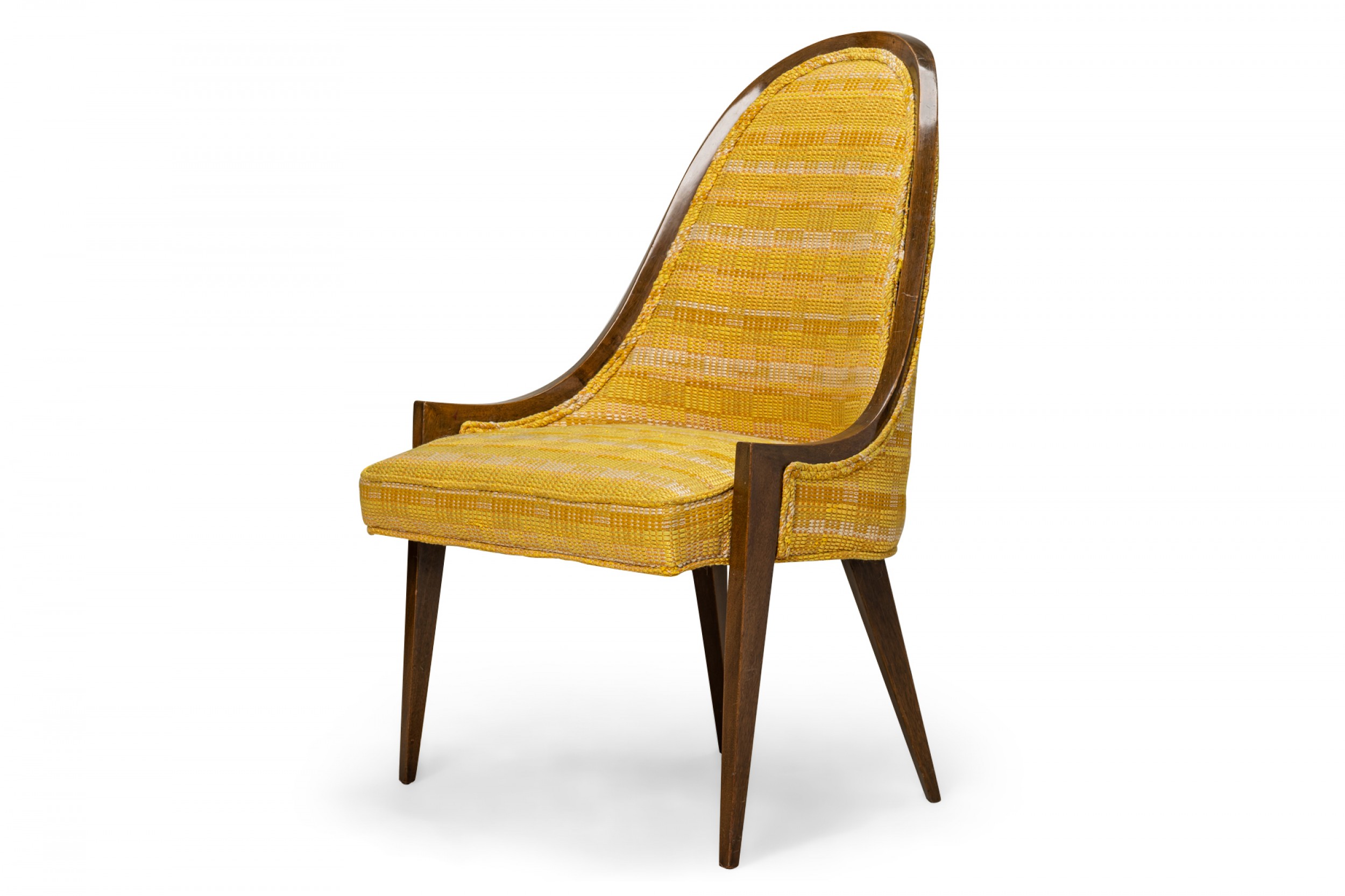 Harvey Probber American Mid Century Gondola Mahogany and Gold Woven Upholstery Pull Up Side Chair
