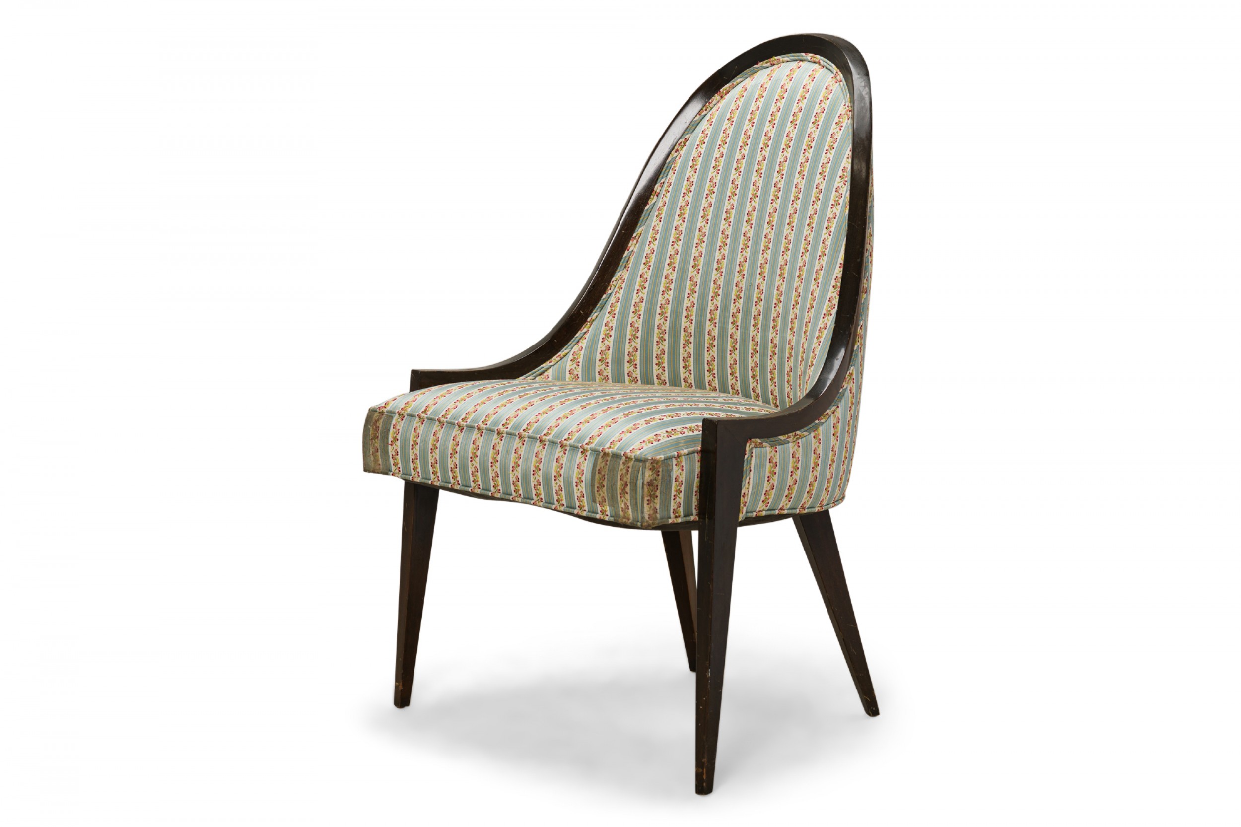 Harvey Probber American Mid Century Gondola Mahogany and Striped Upholstery Pull Up Side Chair
