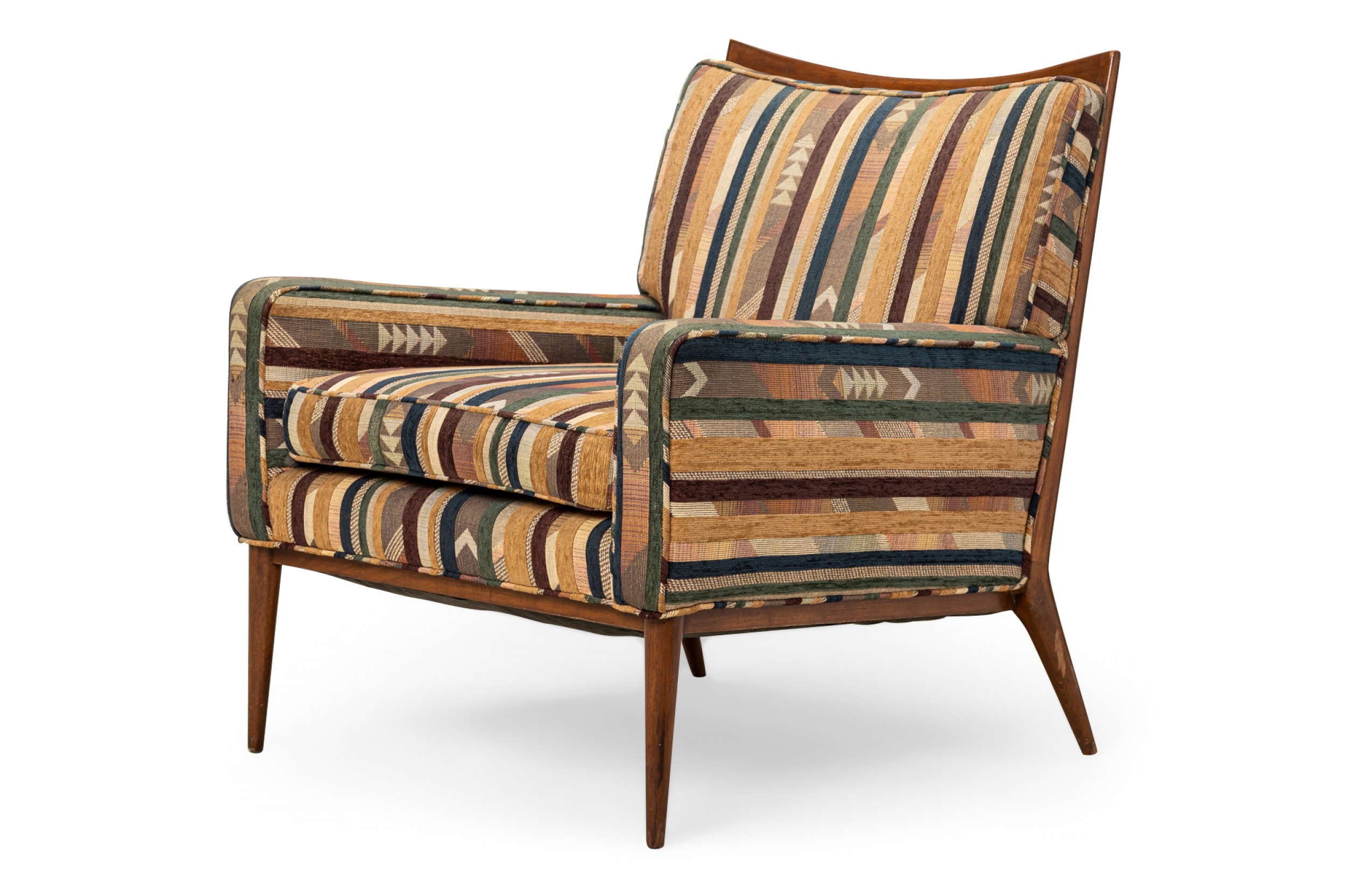 Paul McCobb for Directional American Mid Century Striped Fabric and Walnut Lounge Armchair