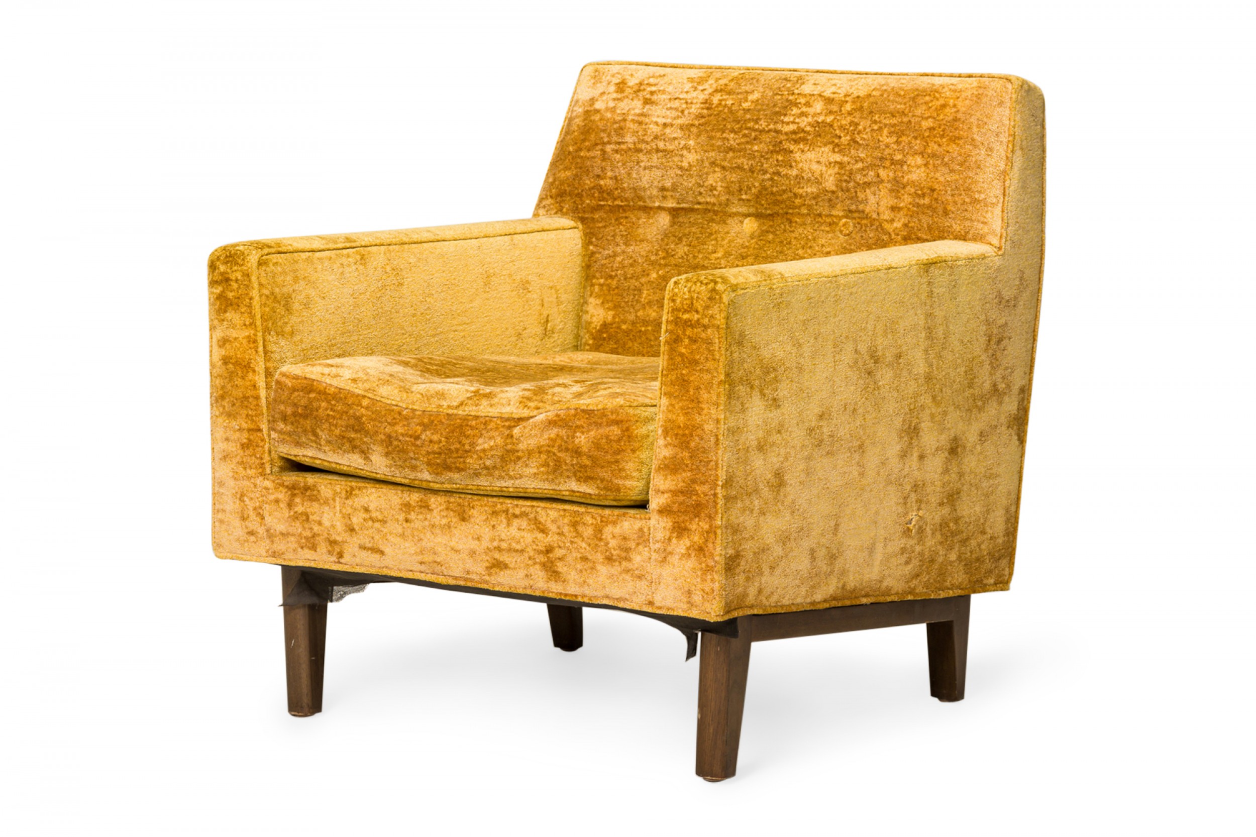 Edward J Wormley for Dunbar American Mid Century Crushed Gold Velour and Walnut Lounge Armchair