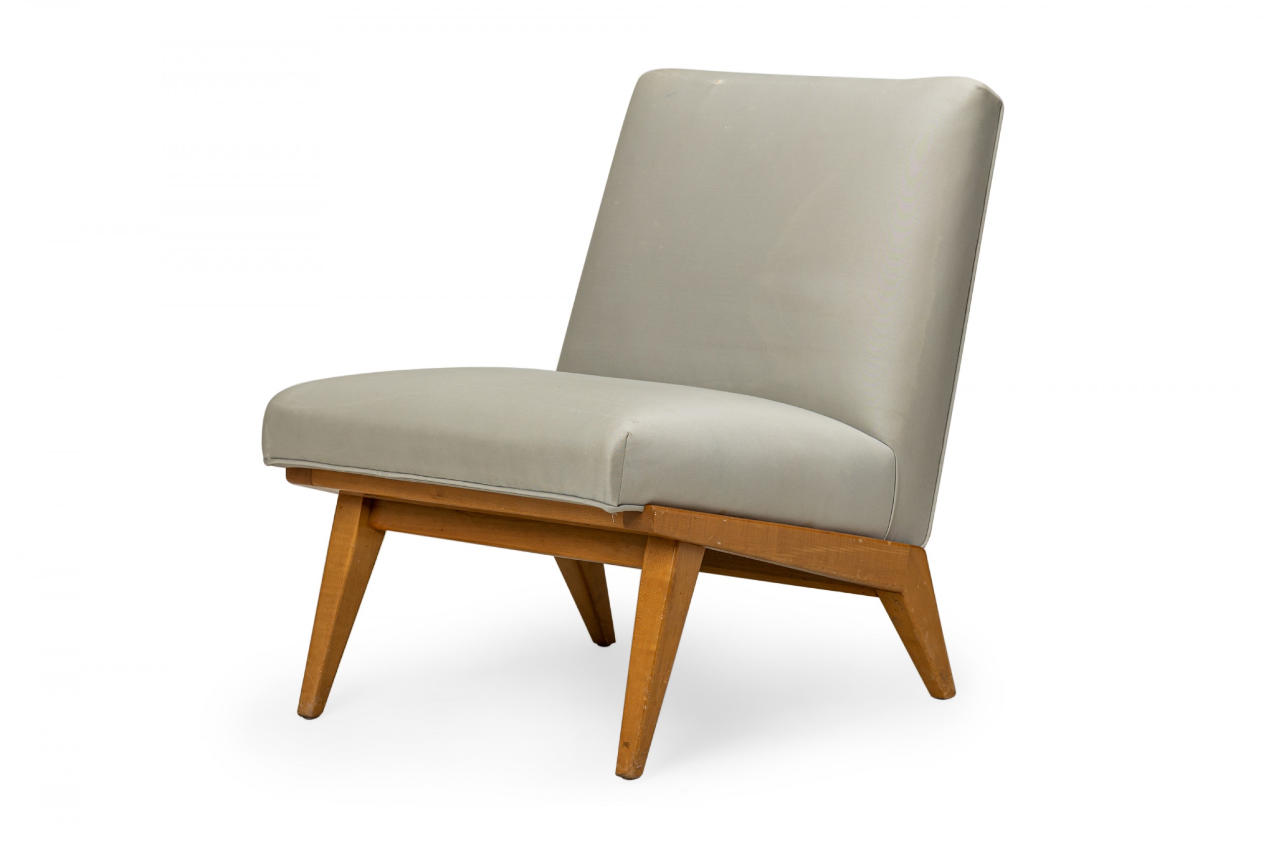 Jens Risom for Knoll Mid Century Light Gray Upholstered Blonde Wood Slipper Side Chair