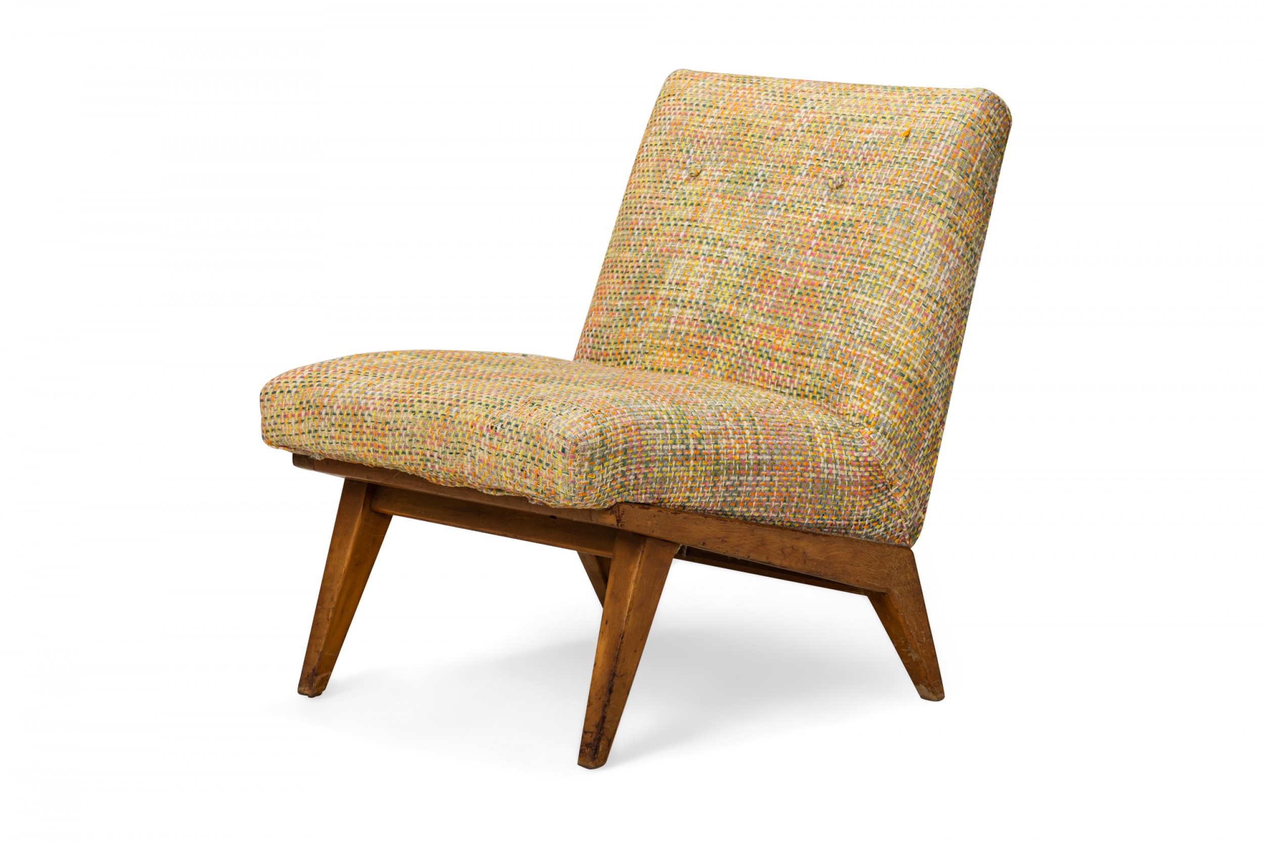 Jens Risom for Knoll Mid Century Multi Colored Textured Upholstered Blonde Wood Slipper Side Chair