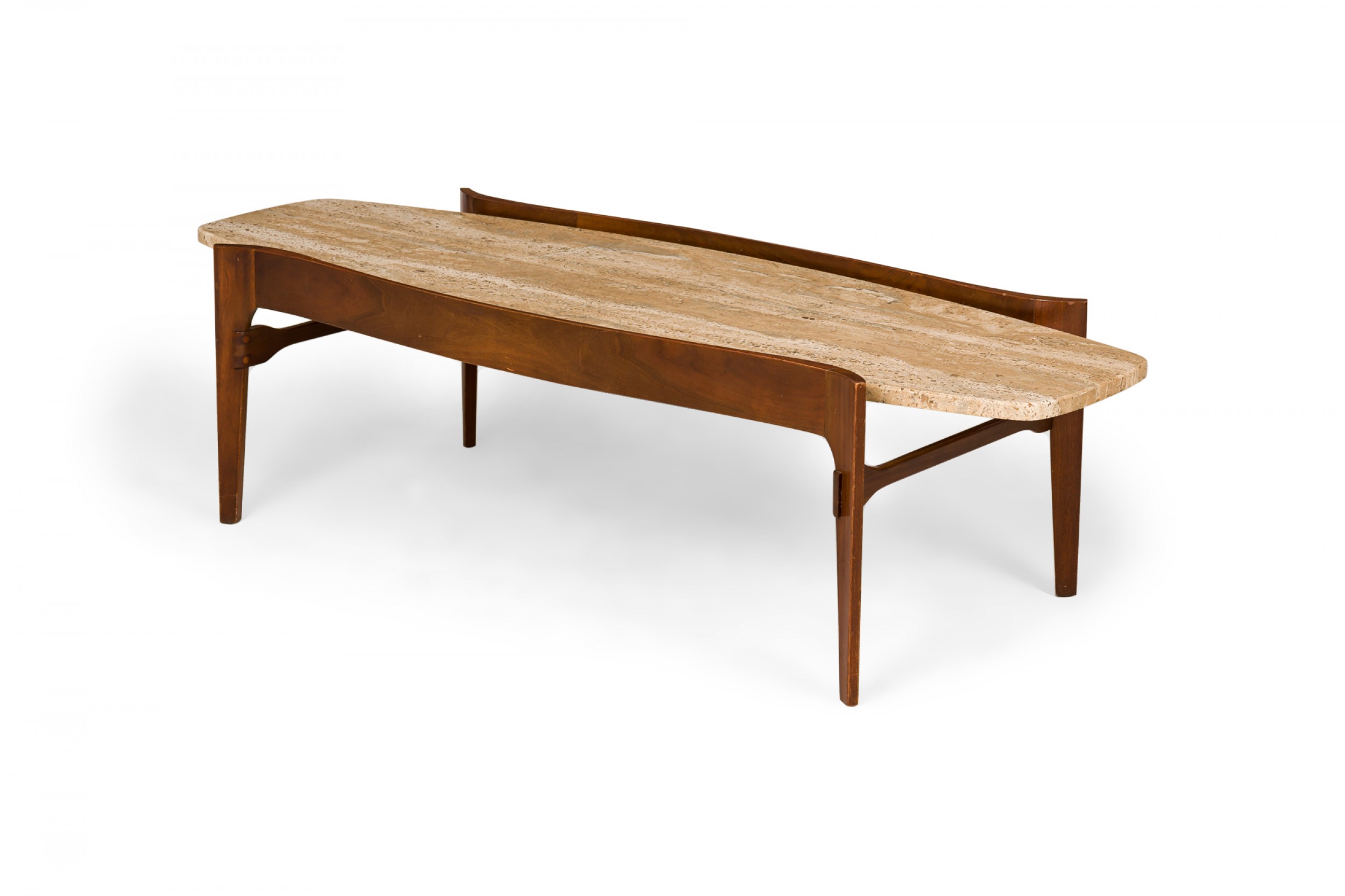 Gordons of Tennessee American Mid Century Walnut and Travertine Cocktail Coffee Table