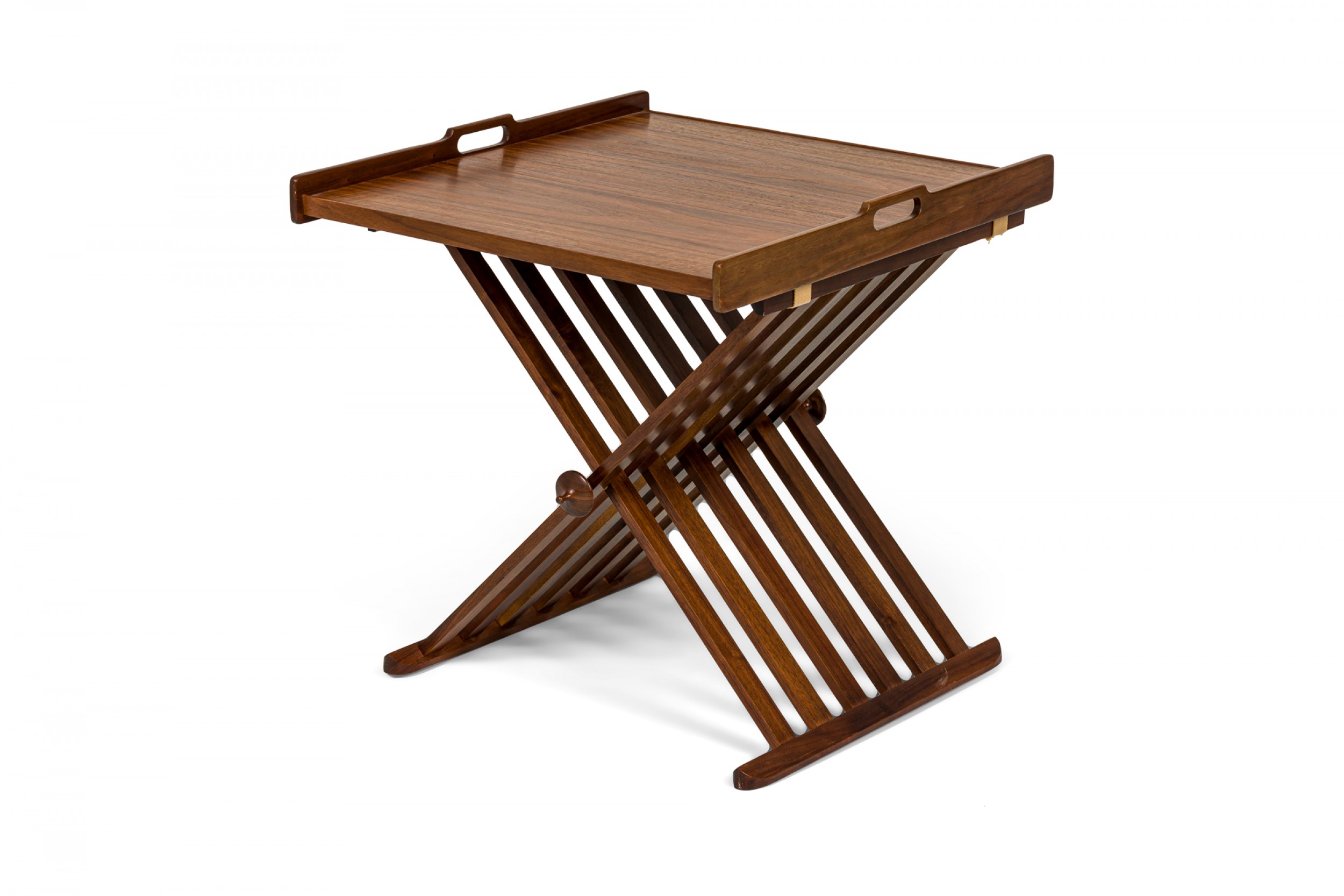 Kipp Stewart for Drexel American Mid Century Wooden X Base Tray Top End Side Table