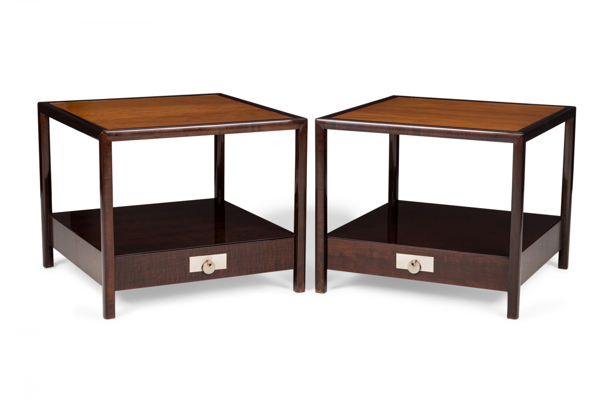 Pair of Michael Taylor for Baker American Mid Century New World Square Wooden end side Tables