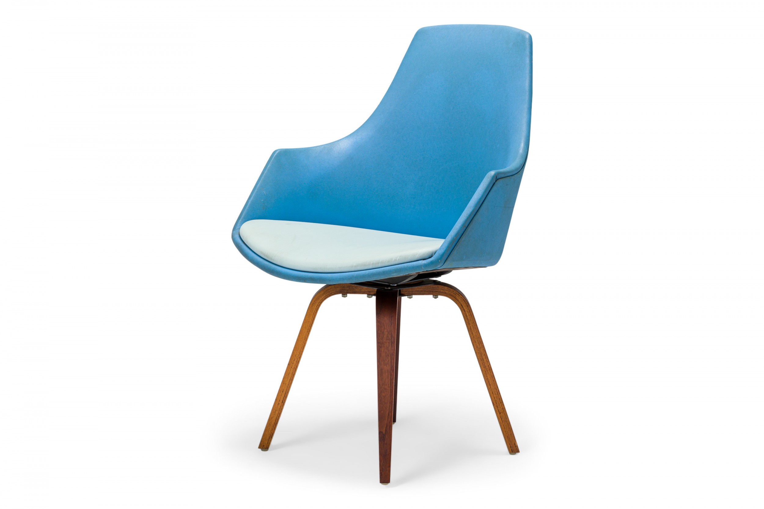 Norman Cherner for Plycraft American Mid Century Swivel Blue Vinyl Desk Chair