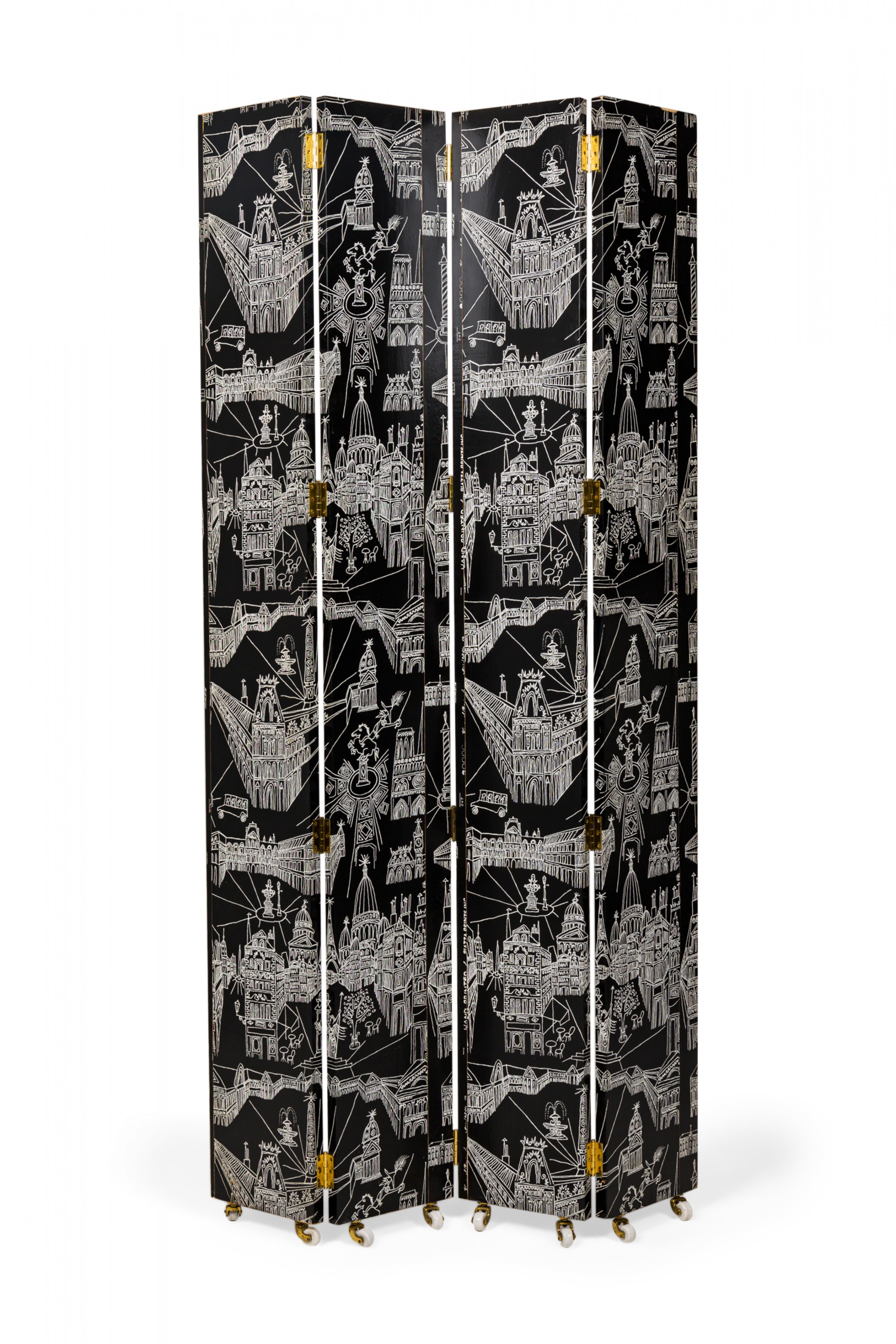 Contemporary French Piazza Prints Black and White Rolling Screen