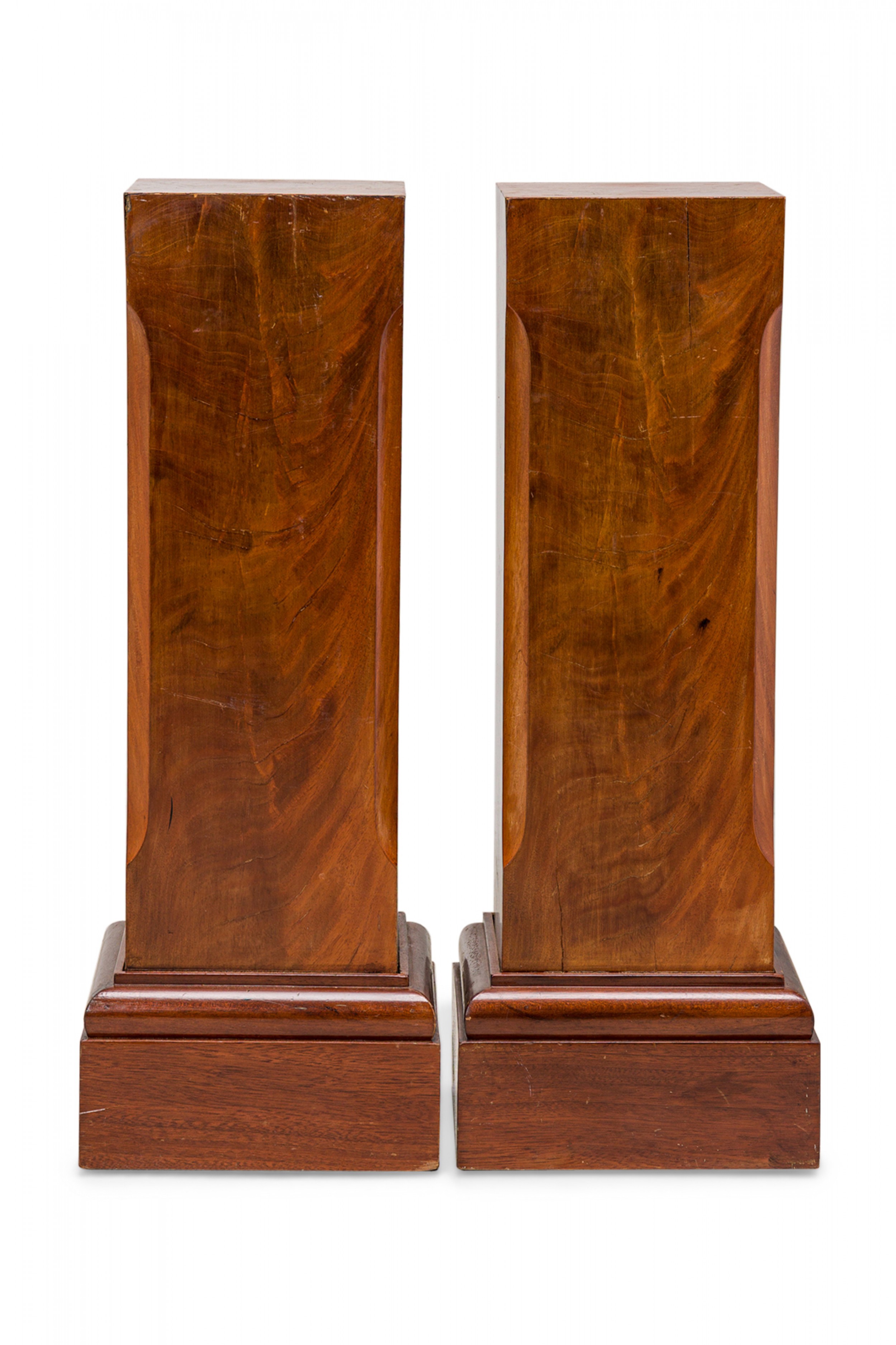 Pair of french mid century square wooden column pedestals