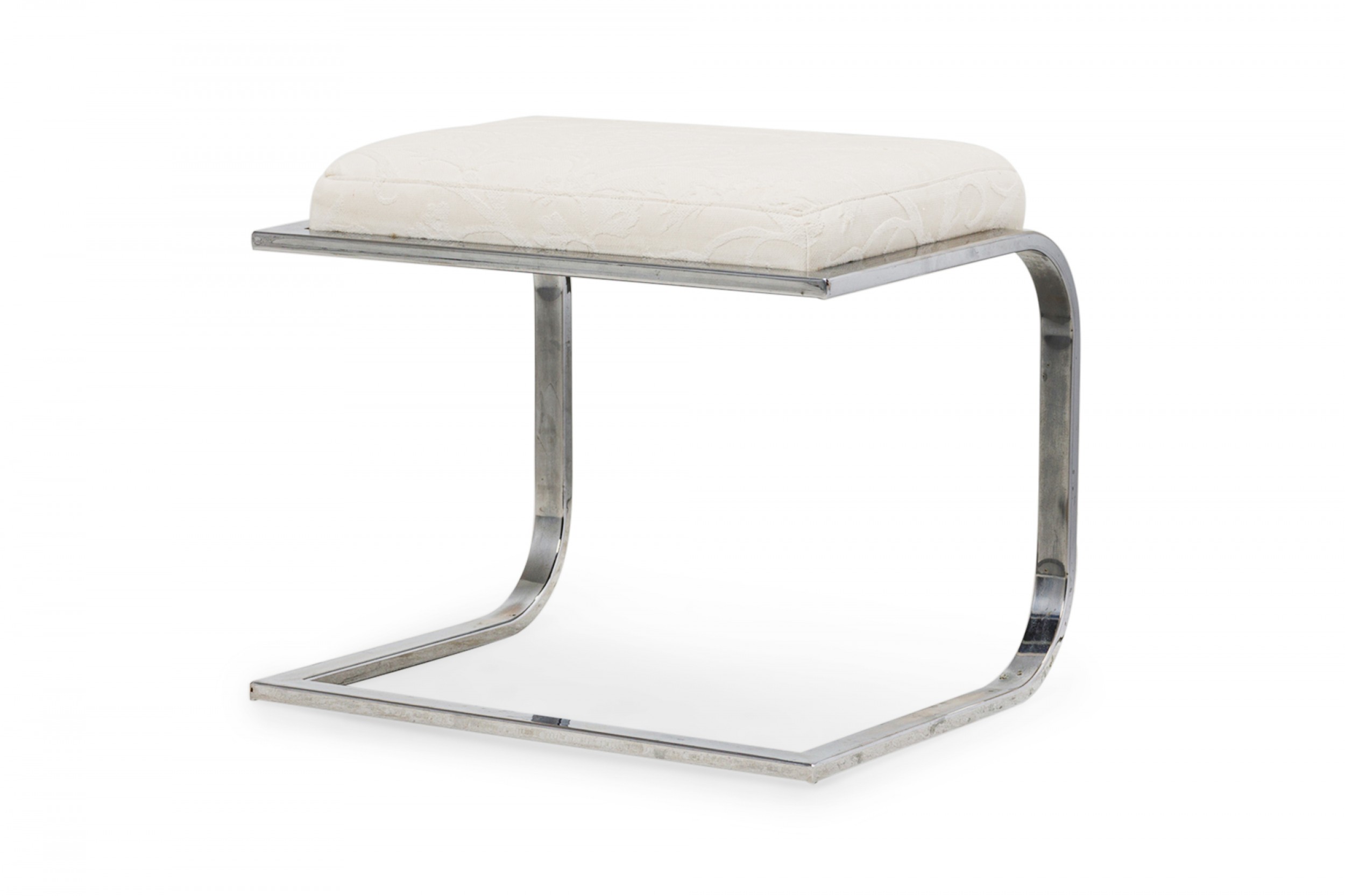 Dia design institute of america mid century cantilever design chrome and beige upholstery stool