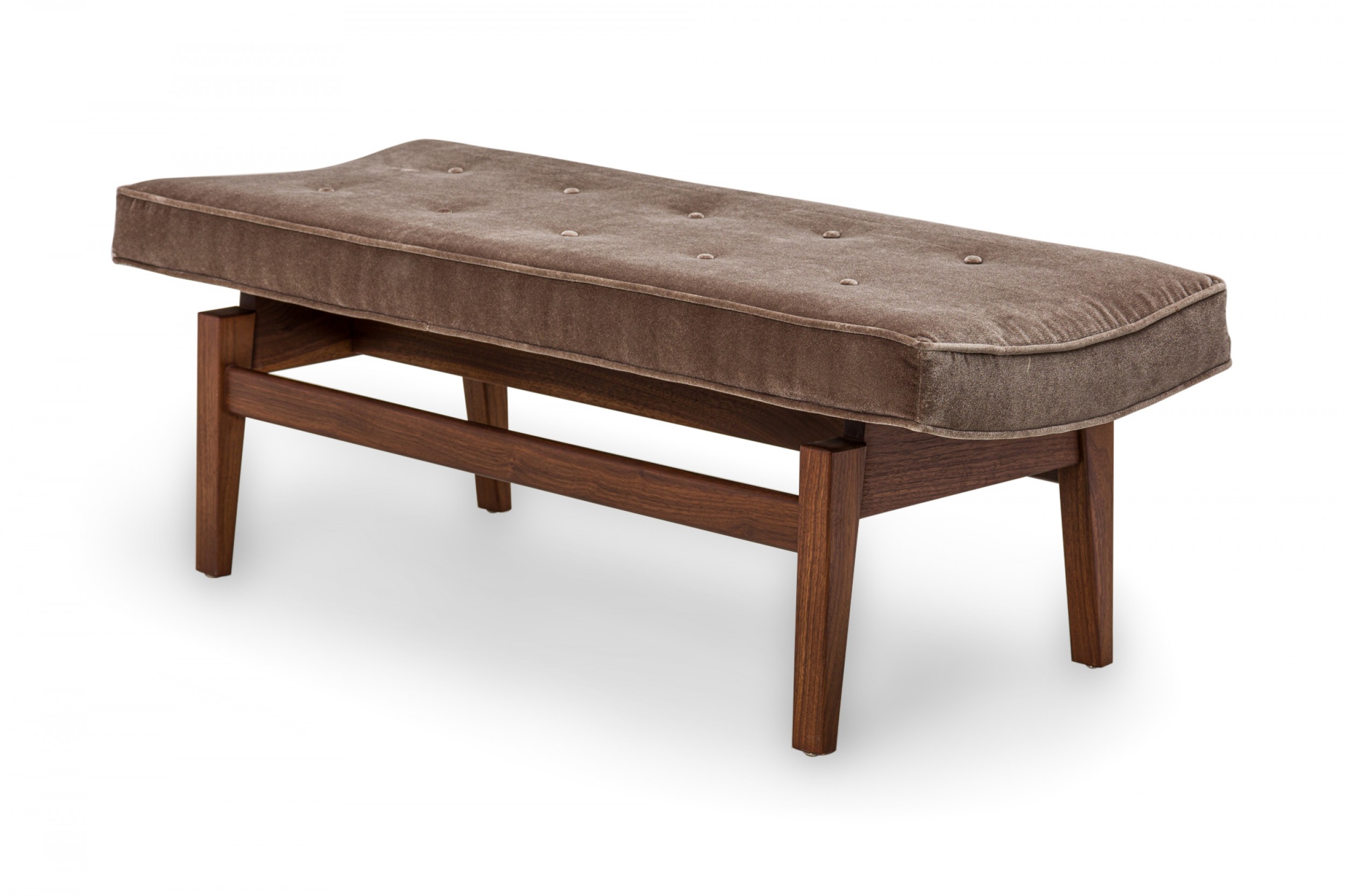 Jens risom danish mid century gray velvet upholstered walnut floating bench
