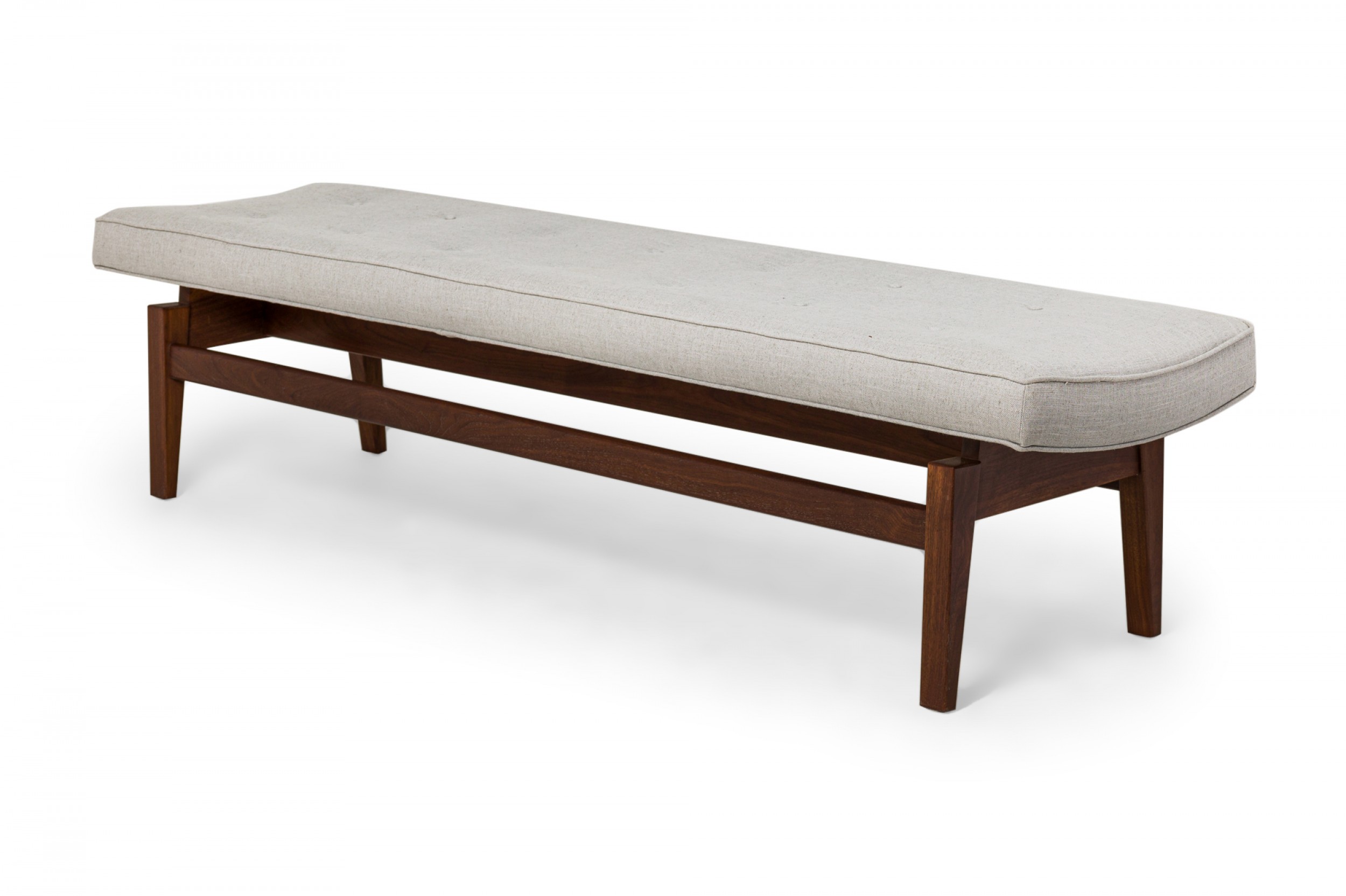 Jens risom danish mid century light gray upholstered walnut floating bench