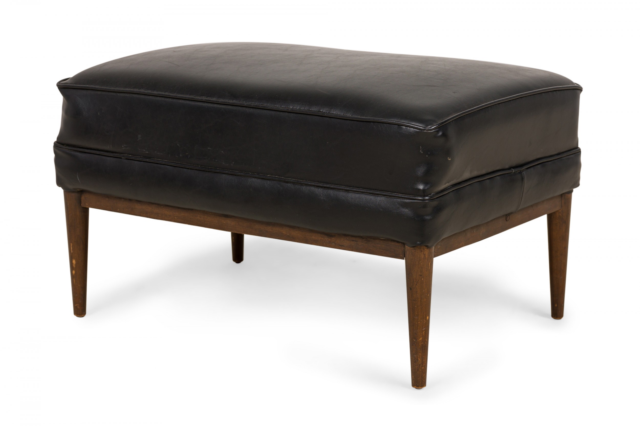 Paul mccobb for directional american mid century rectangular black vinyl and walnut ottoman
