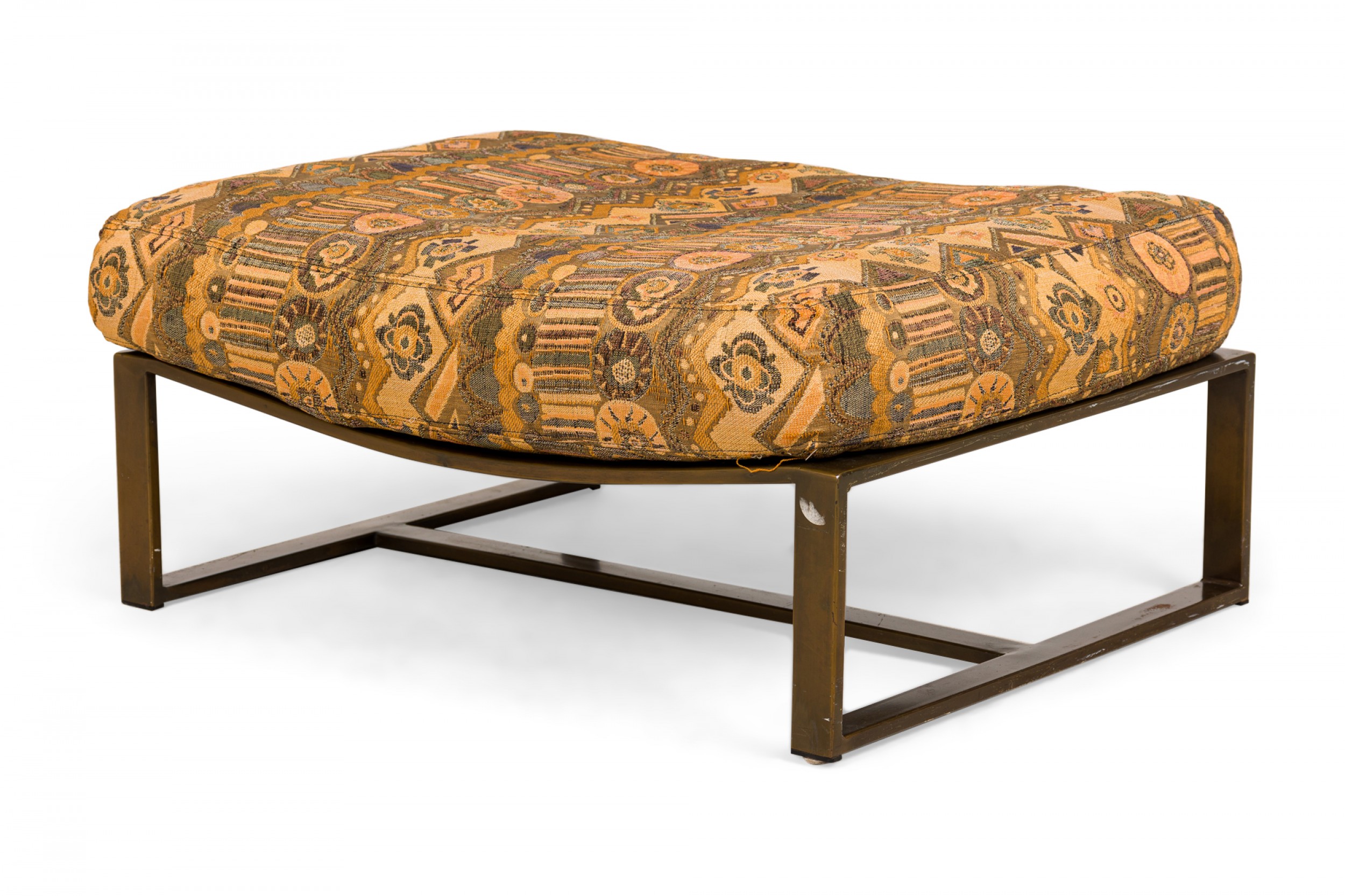 Milo baughman for thayer coggin mid century beige patterned upholstery and walnut footstool