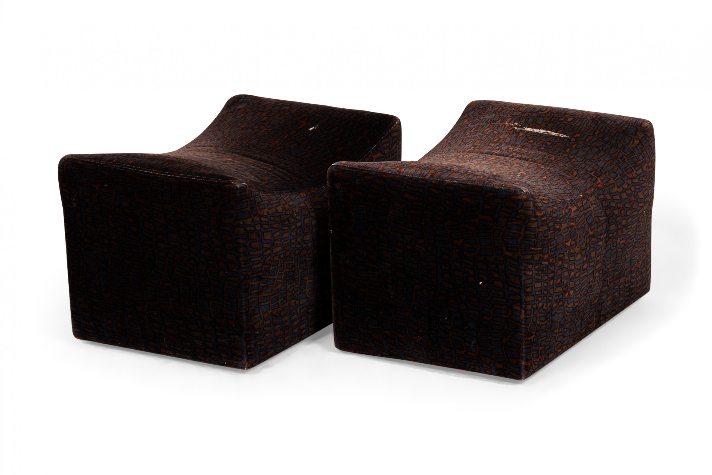 Pair of milo baughman for thayer coggin american mid century upholstered rolling saddle ottomans