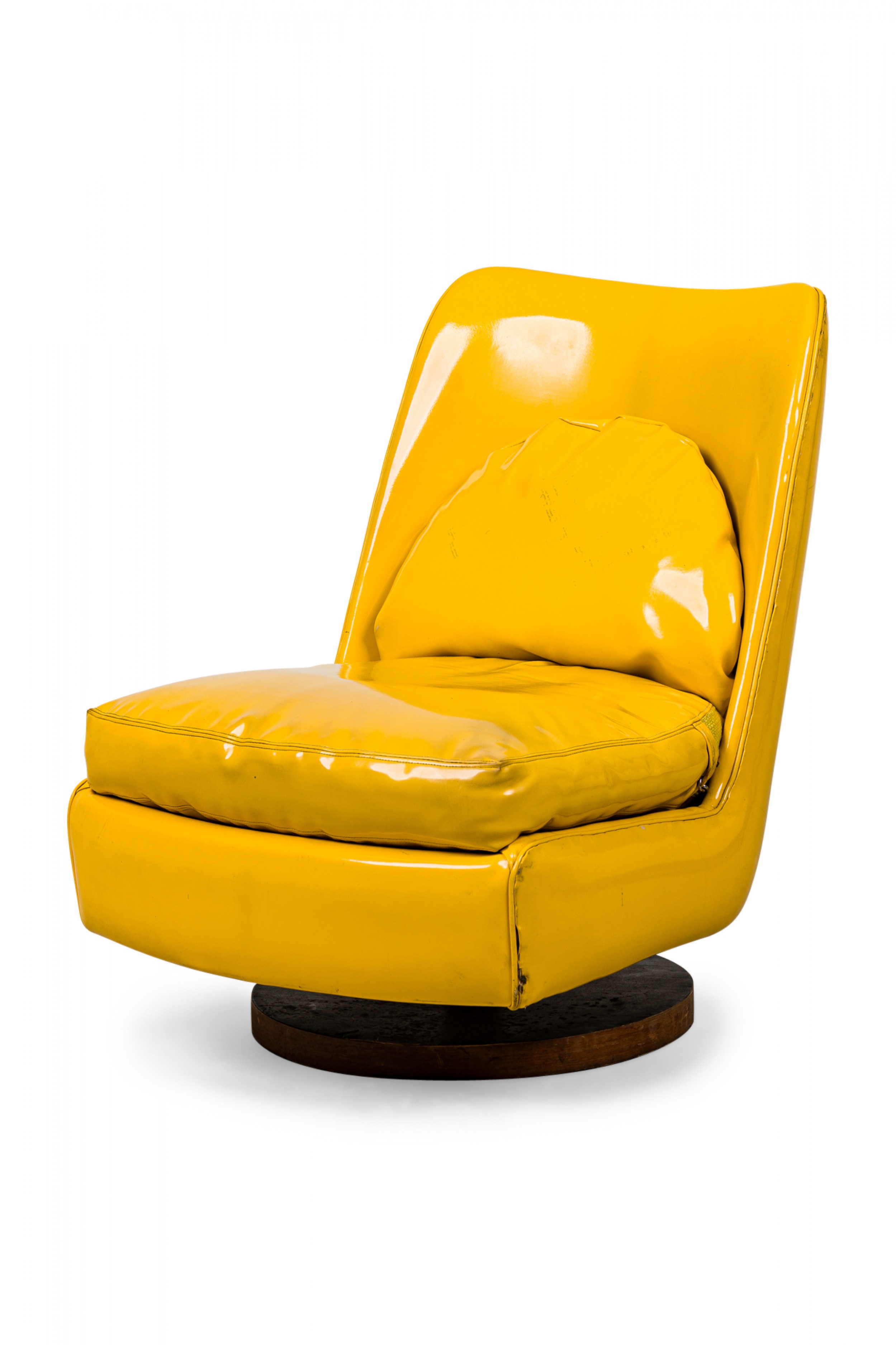 Milo baughman american mid century bright yellow patent leather swivel tilt slipper chair