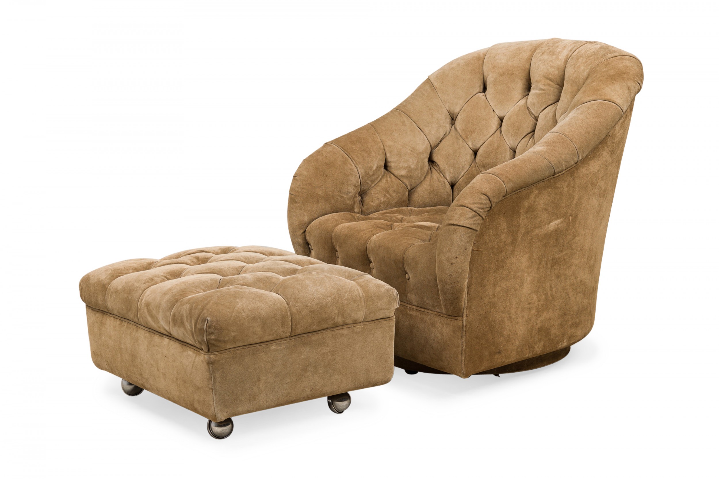 Ward bennett american mid century light brown tufted velvet tub lounge chair and ottoman