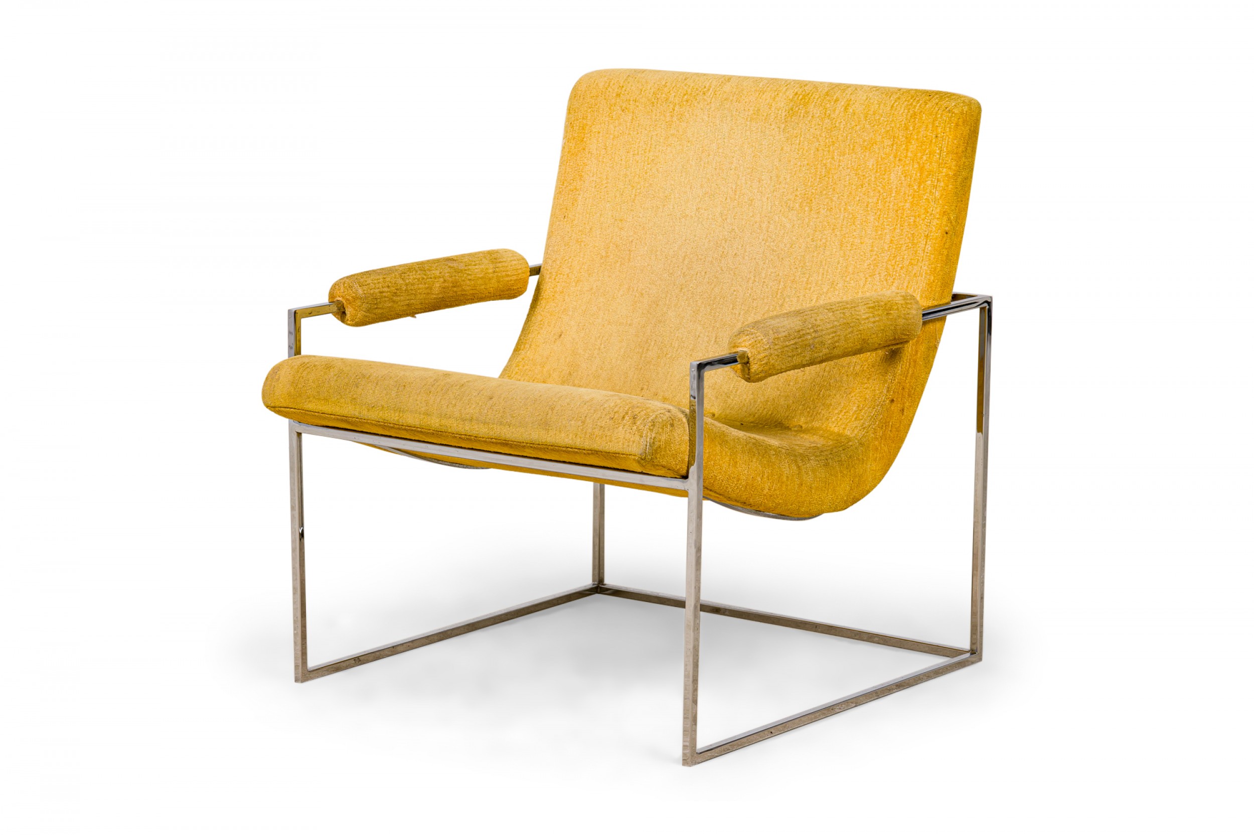 Milo baughman for thayer coggin mid century american pale yellow upholstered scoop lounge armchair