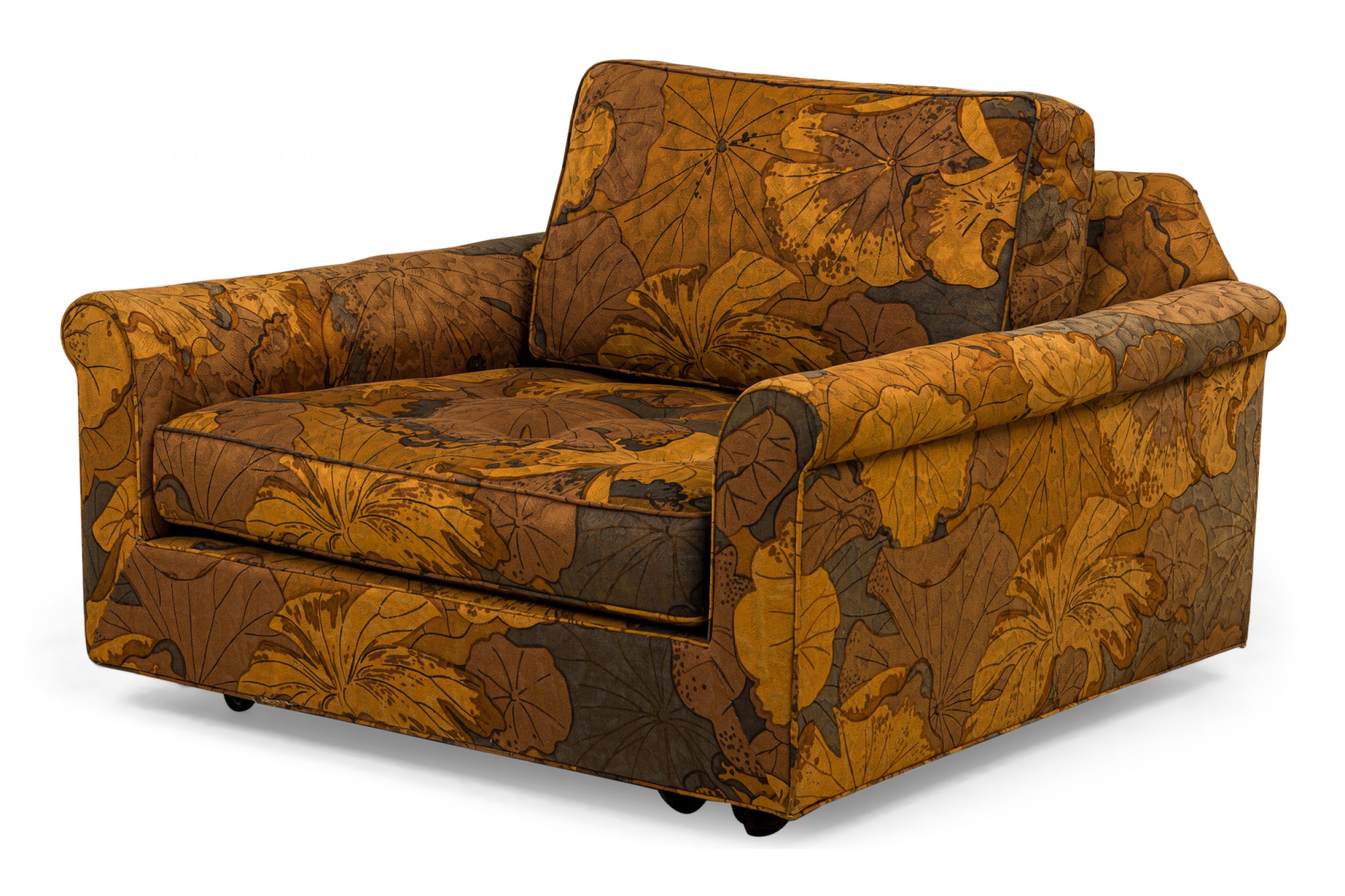 Edward wormley for dunbar mid century big texan brown leaf pattern upholstered lounge armchair