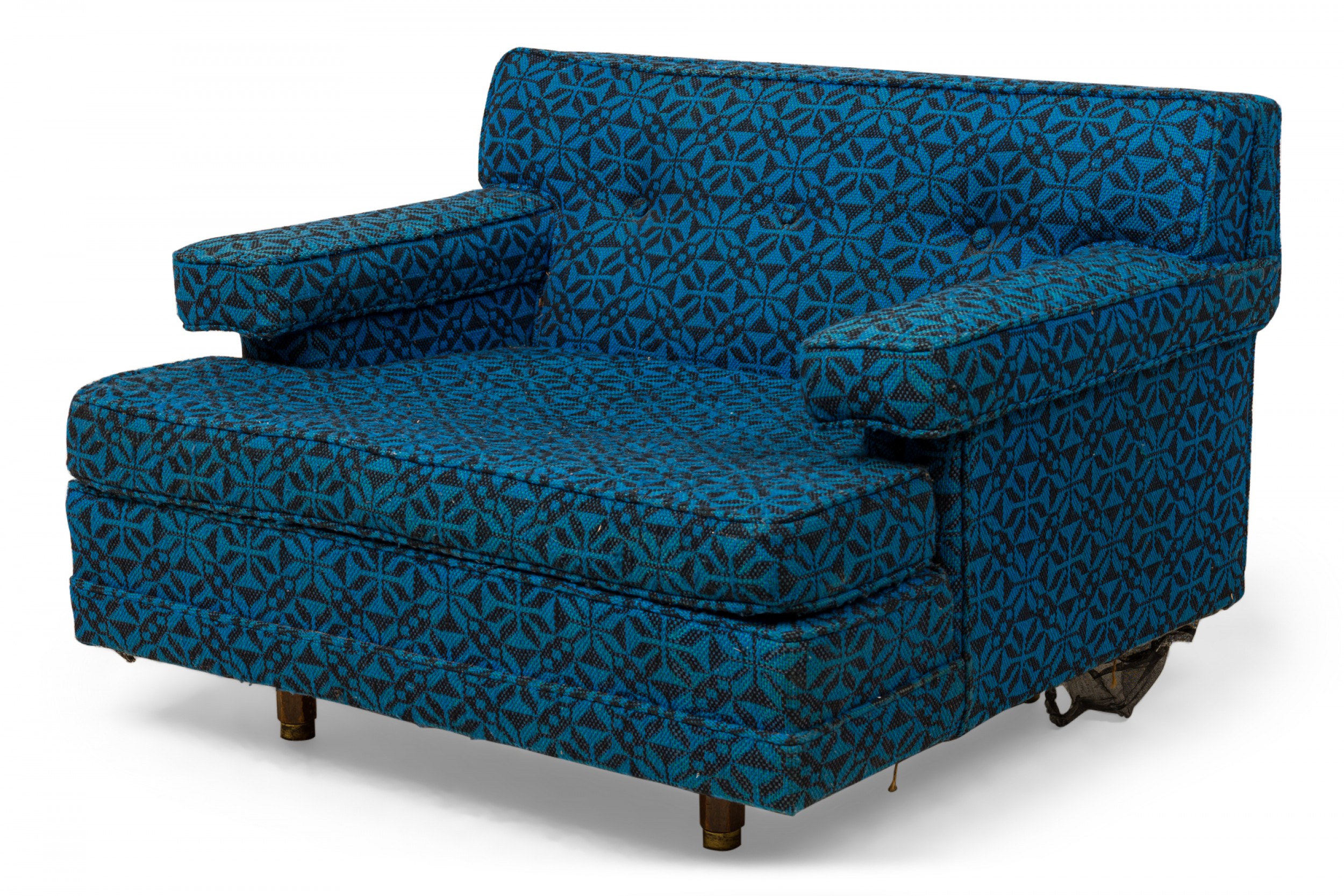 Harvey probber american mid century oversized blue patterned upholstered lounge armchair