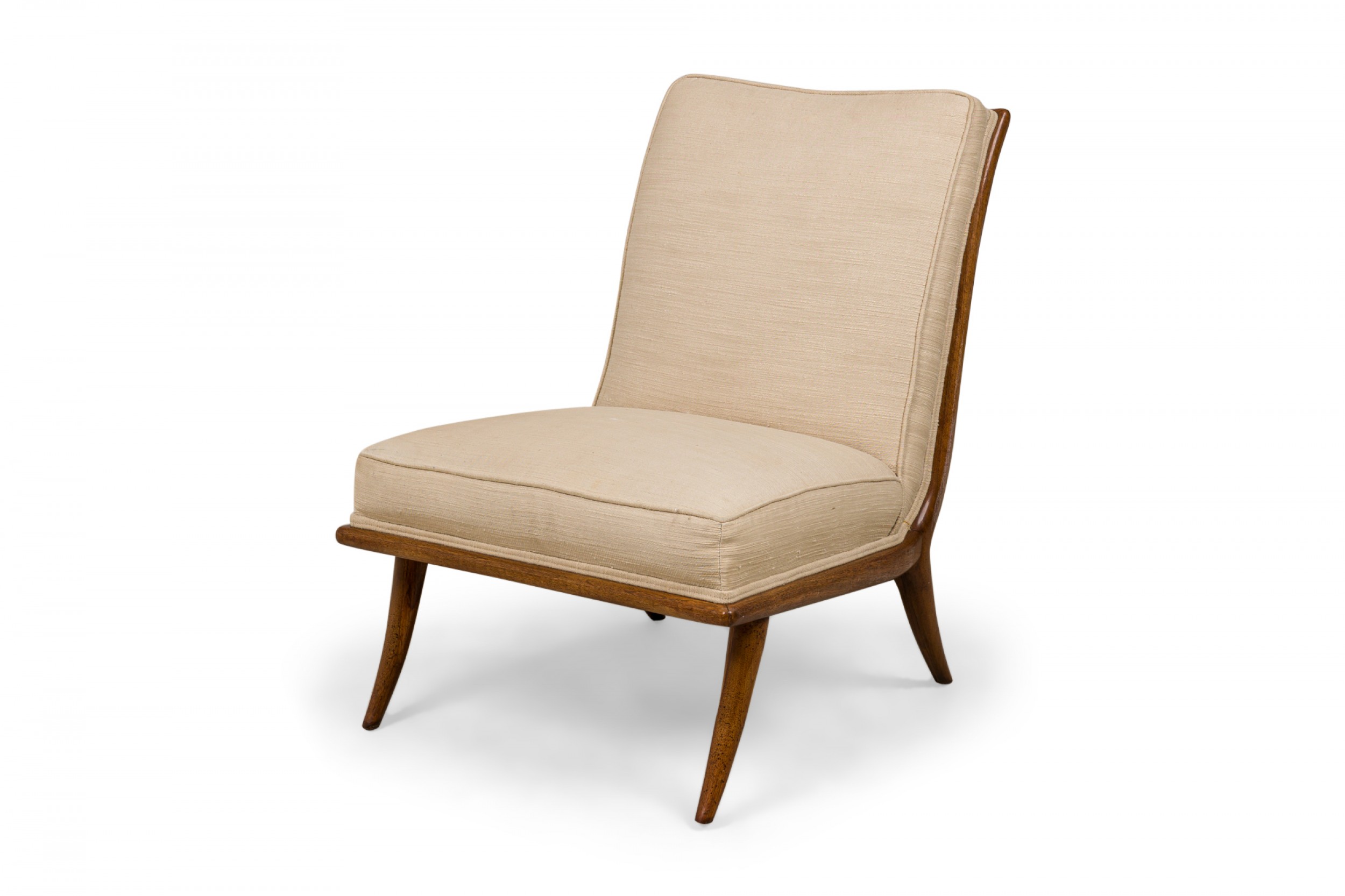 Th robsjohn gibbings widdicomb mid century beige fabric upholstered walnut slipper side chair