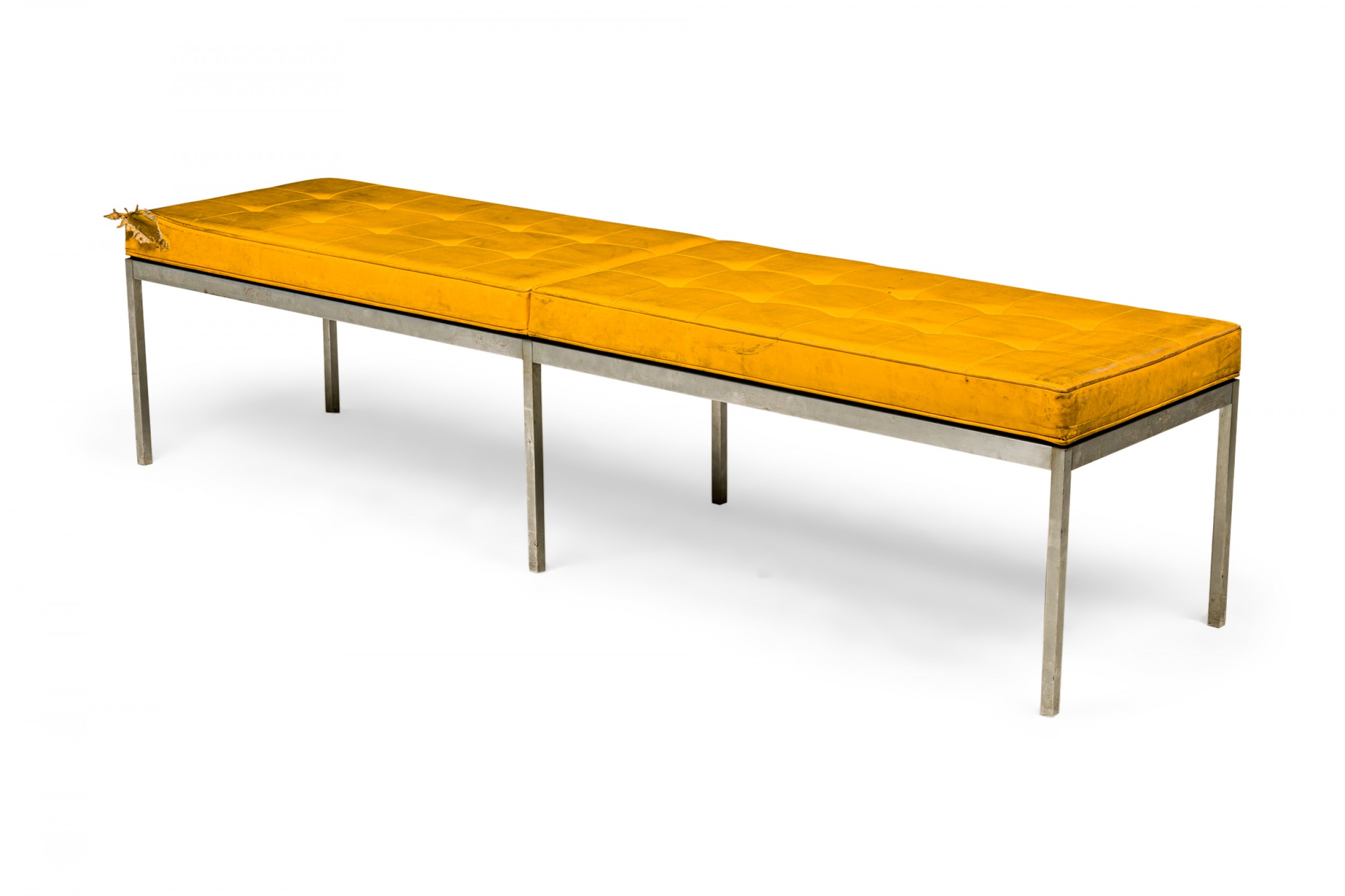 Florence knoll for knoll international mid century yellow tufted vinyl and chrome museum bench