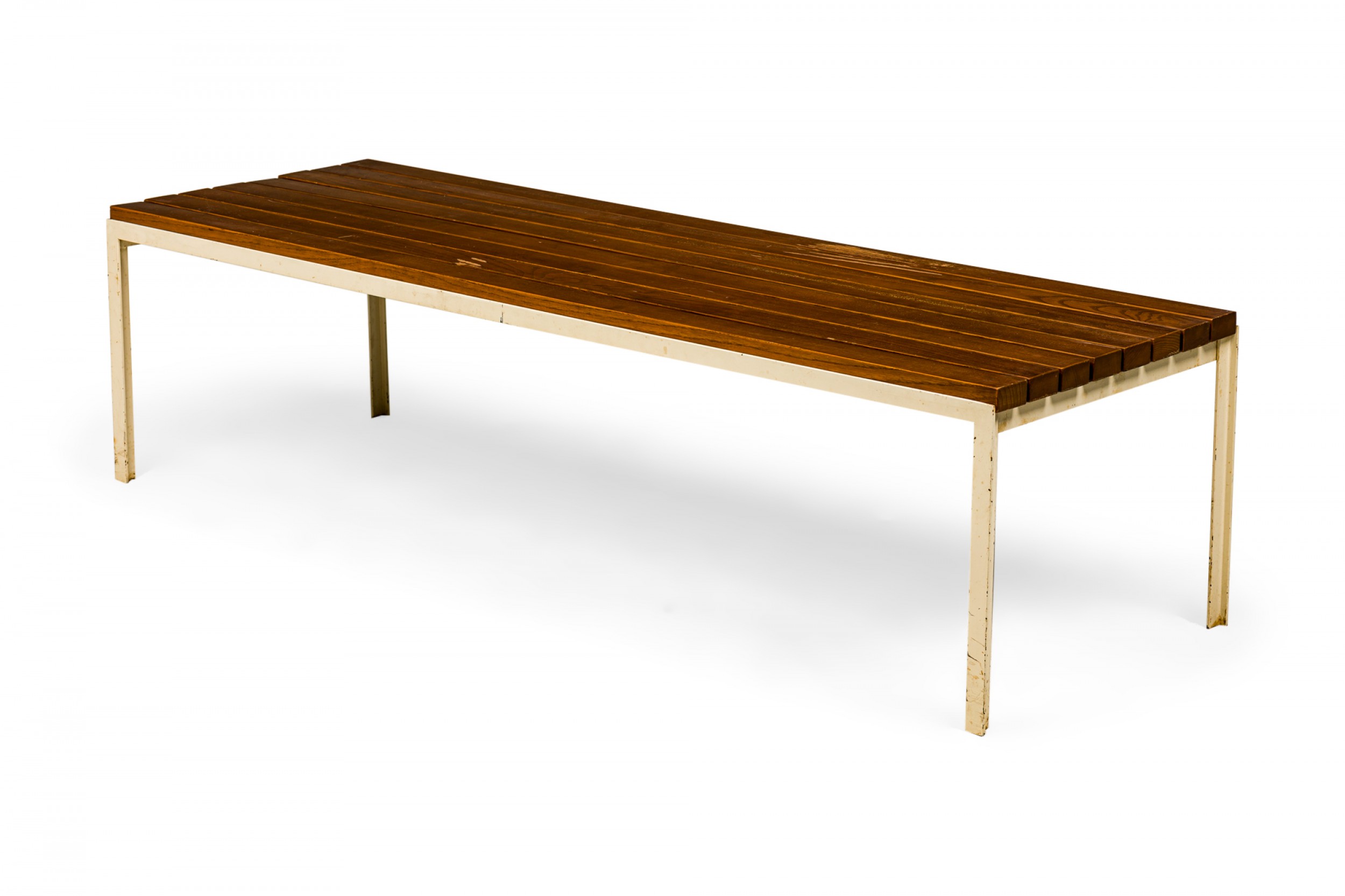 Florence knoll for knoll associates american mid century wooden slat t bar bench
