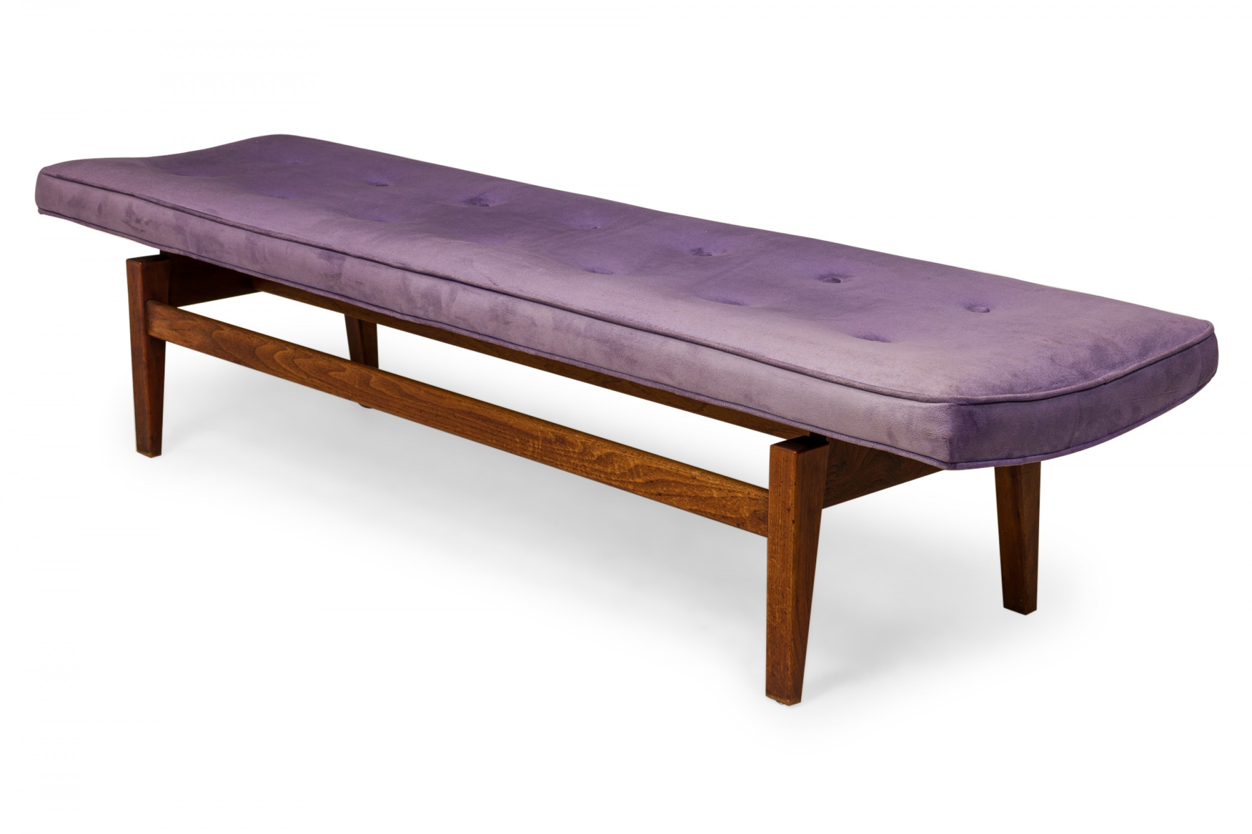 Jens risom danish mid century purple tufted velour and wood floating bench