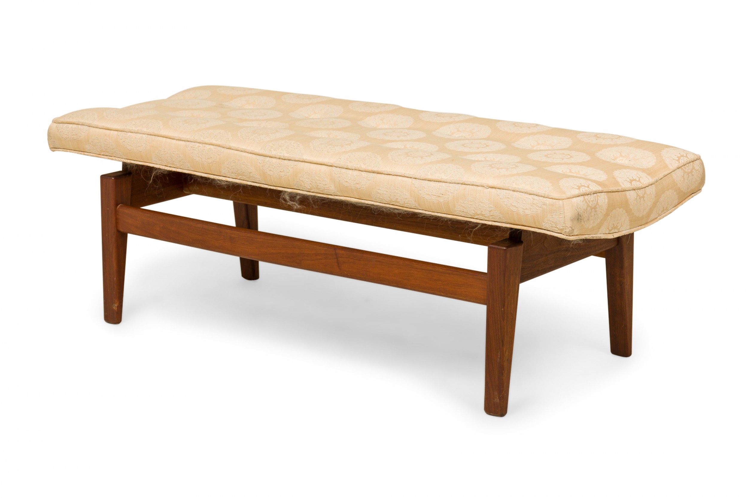 Jens risom danish mid century off white shou patterned upholstery and wood floating bench