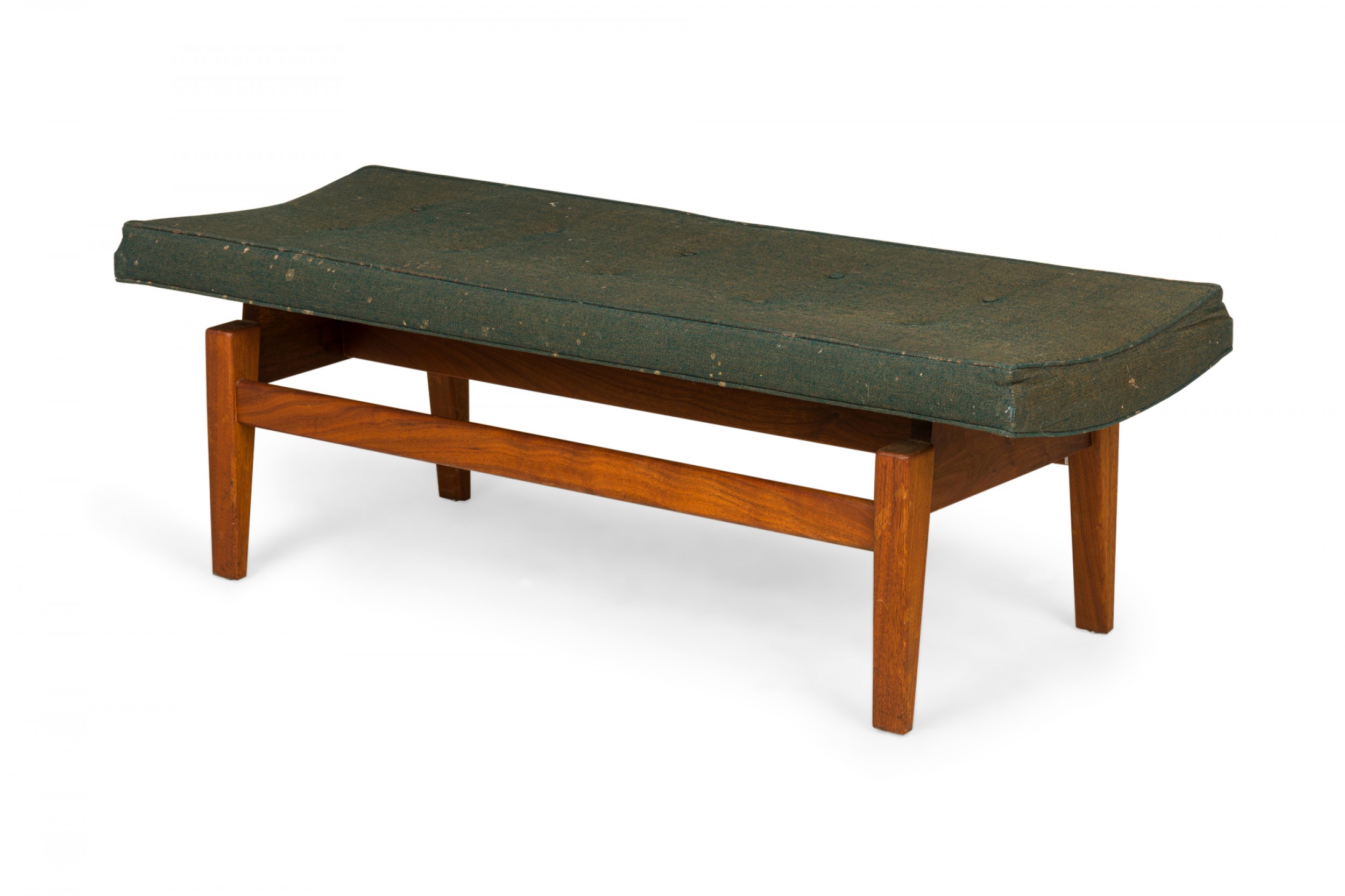 Jens risom danish mid century army green fabric upholstery and wood floating bench