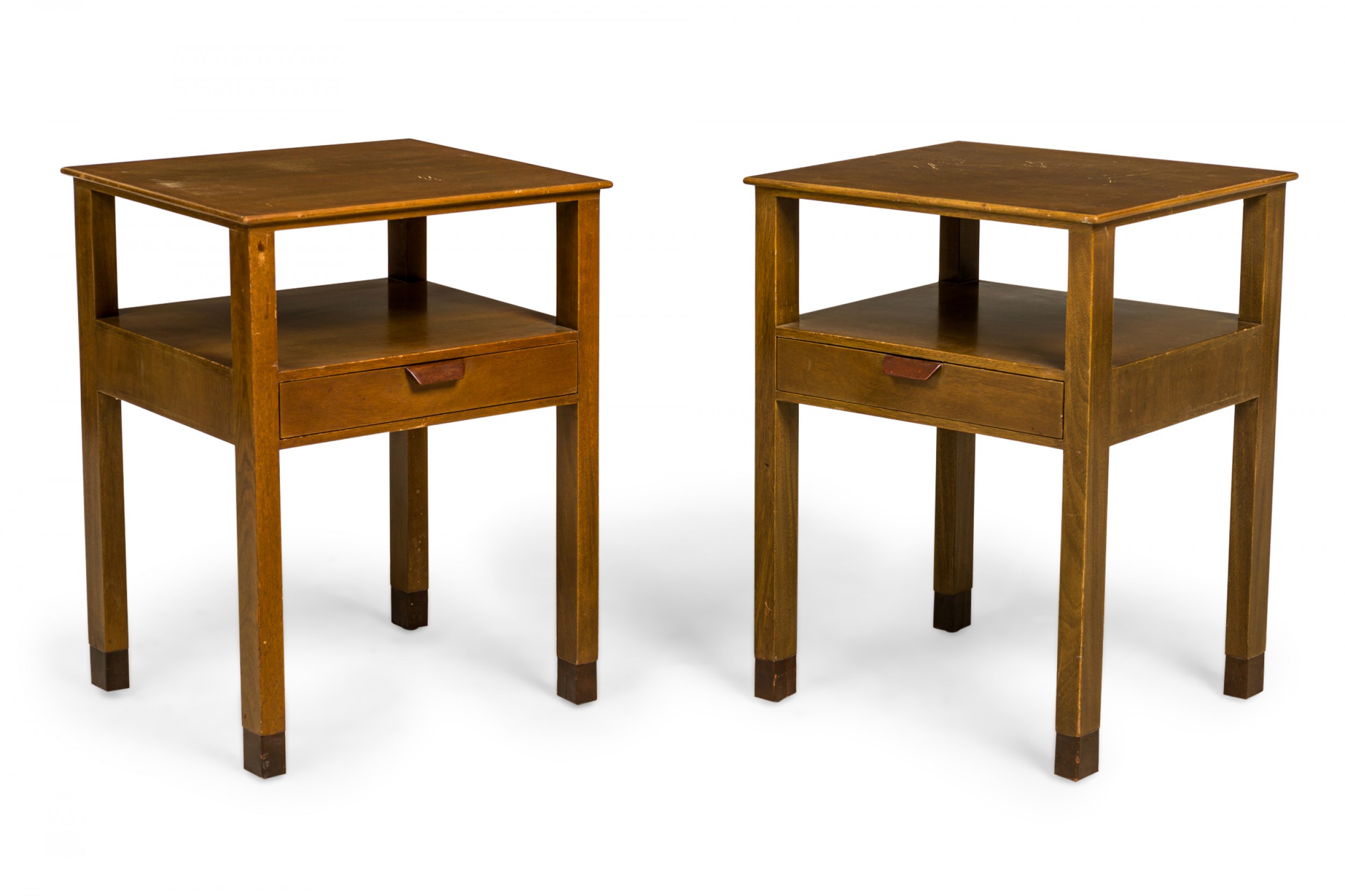 Pair of edward wormley for dunbar american mid century wooden single drawer nightstands