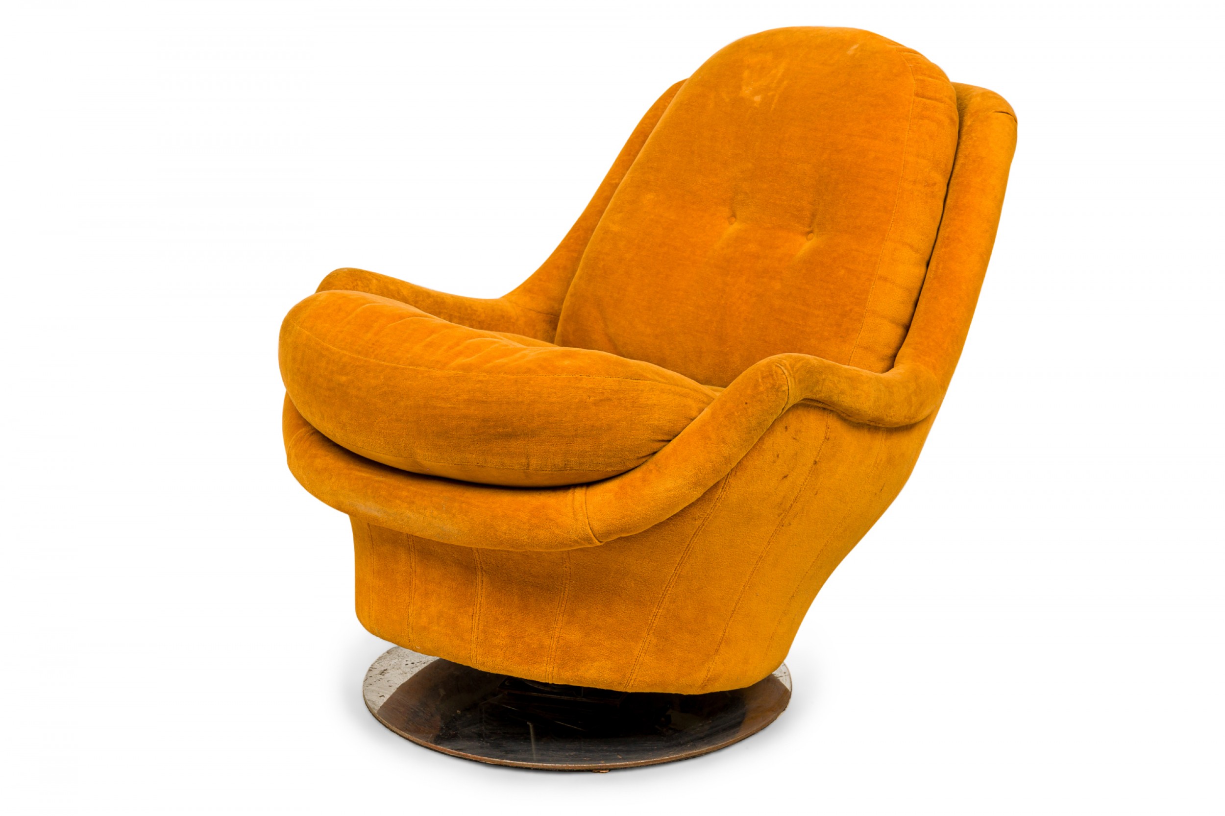 Milo baughman for thayer coggin american mid century space age gold fabric swivel lounge armchair