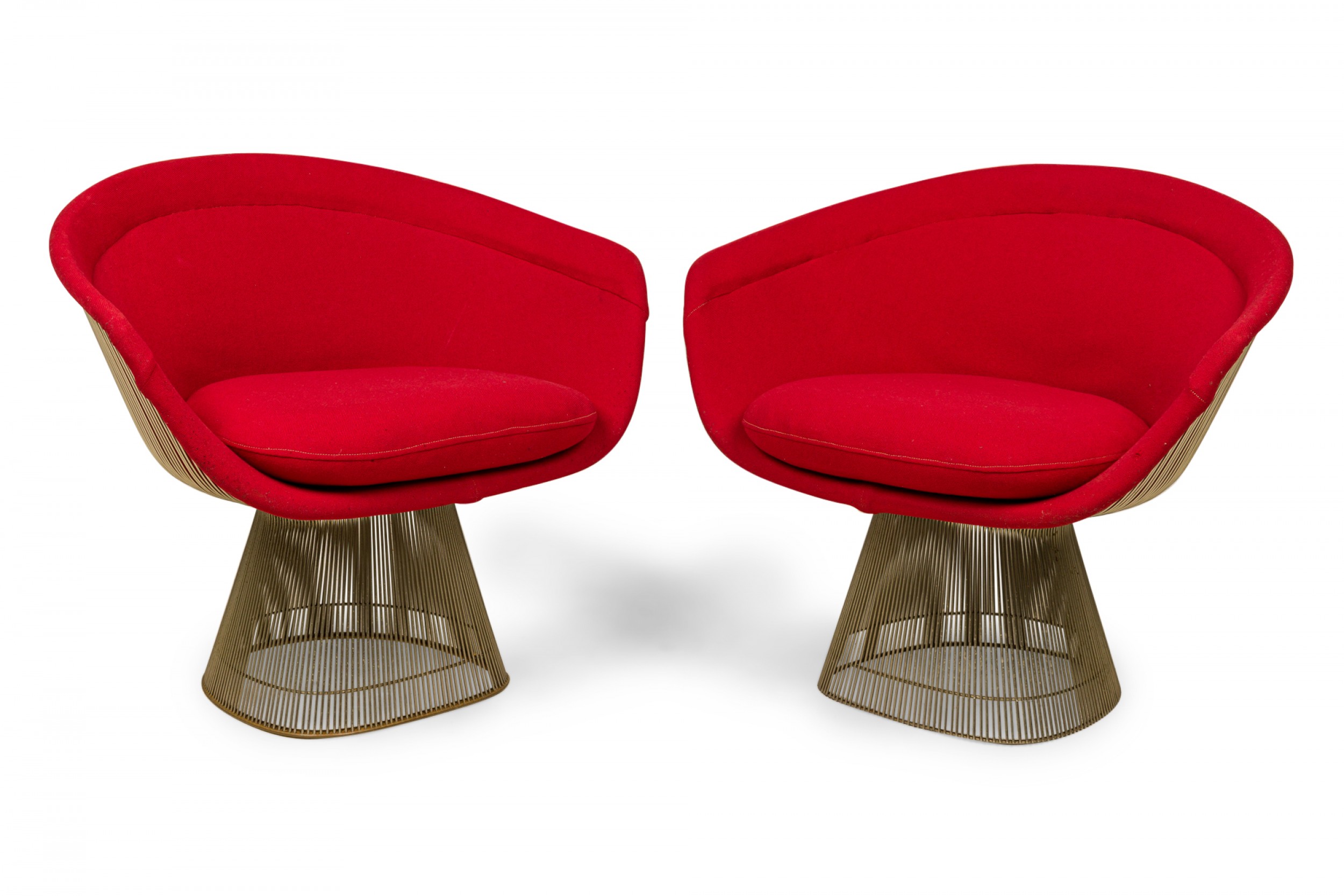 Set of 5 warren platner for knoll international mid century steel and red upholstery lounge chairs