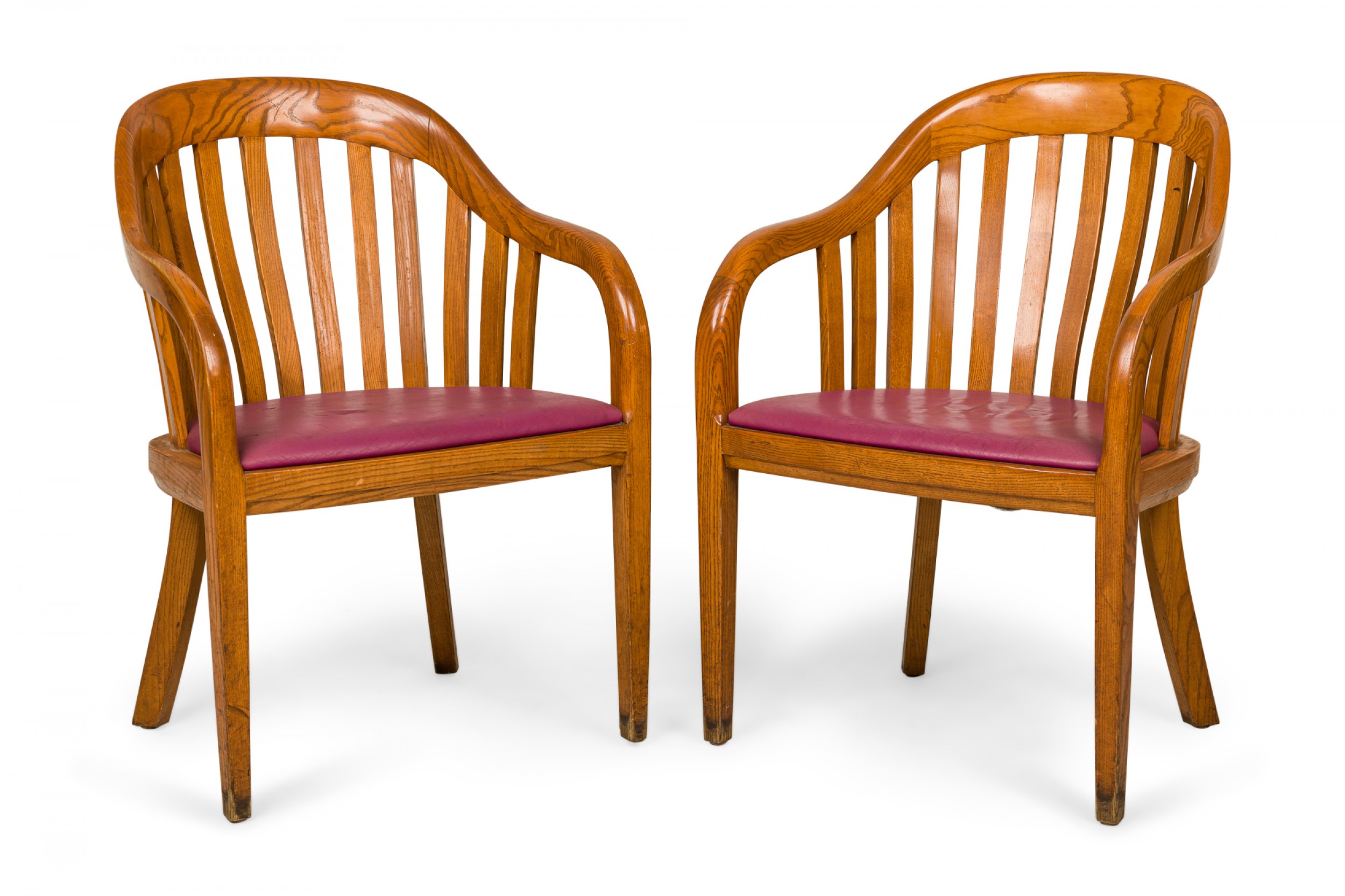 Set of 7 ward bennett for brickel associates mid century wood and magenta vinyl library armchairs