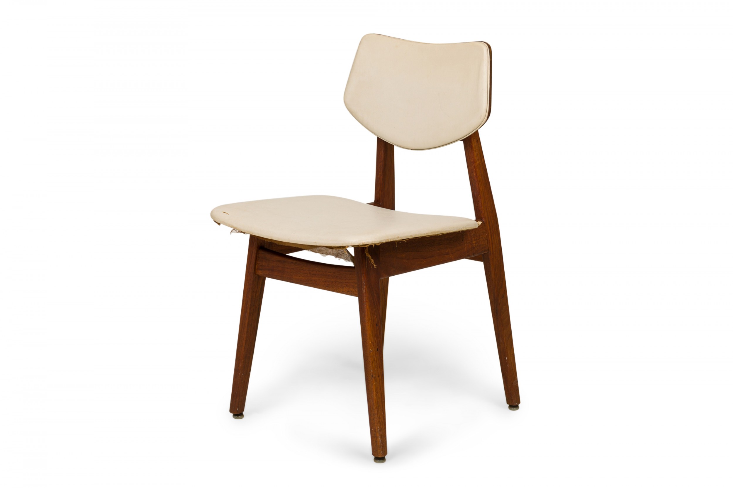 Jens risom danish mid century off white vinyl and teak dining side chair