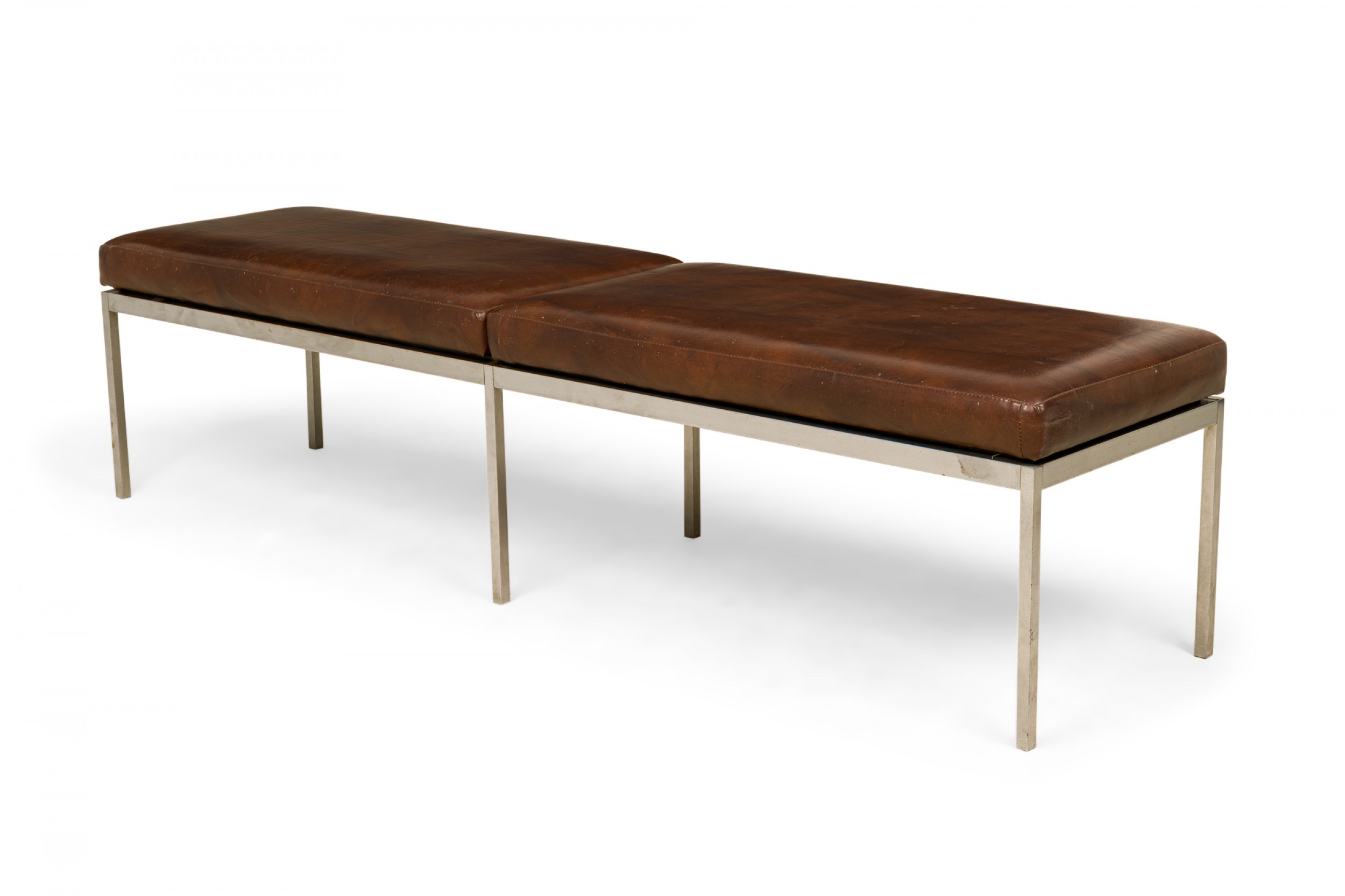 Florence Knoll for knoll associates american mid century brown leather and chrome bench