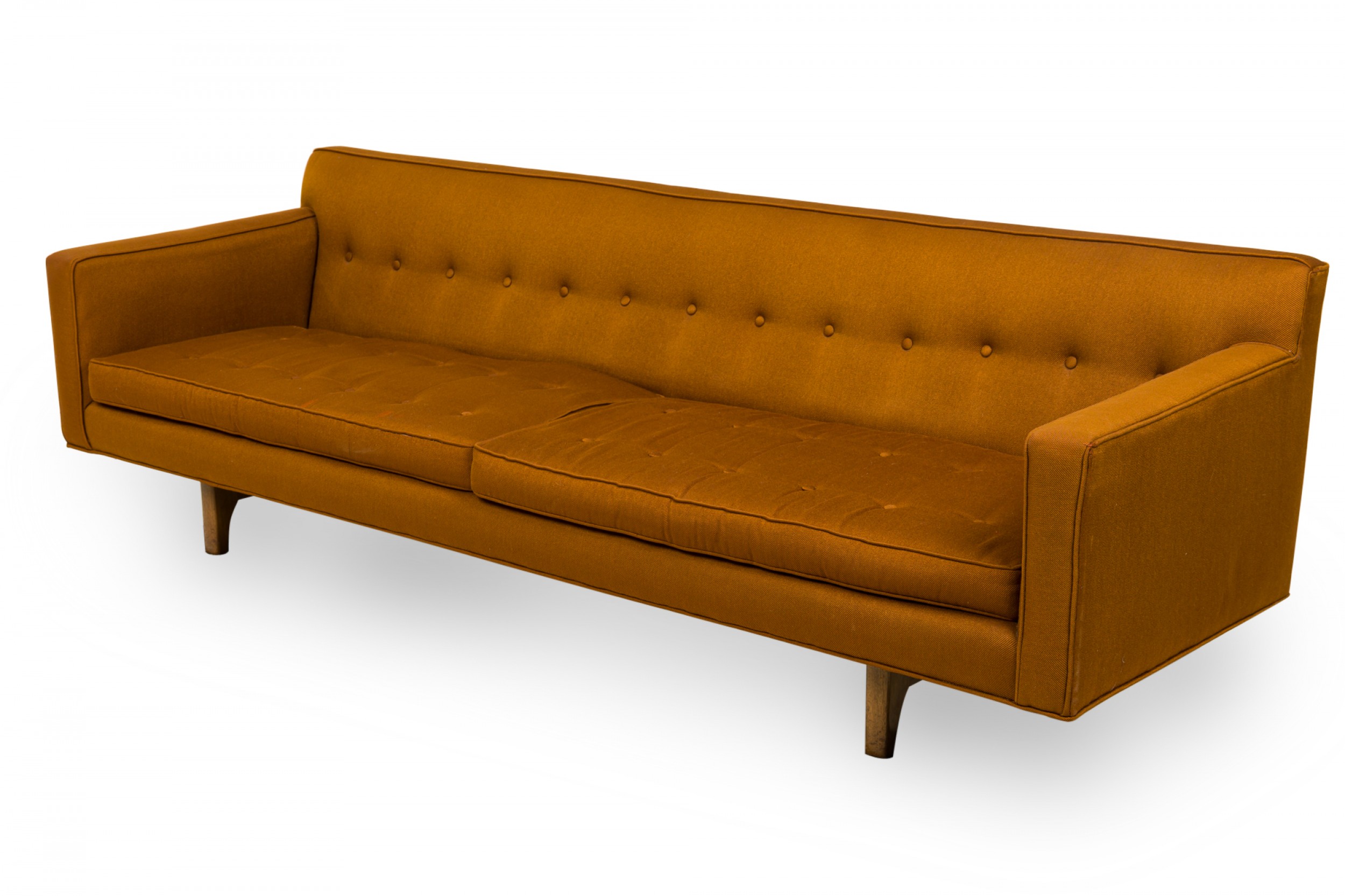 Edward wormley for dunbar american mid century brown tufted floating three seat sofa