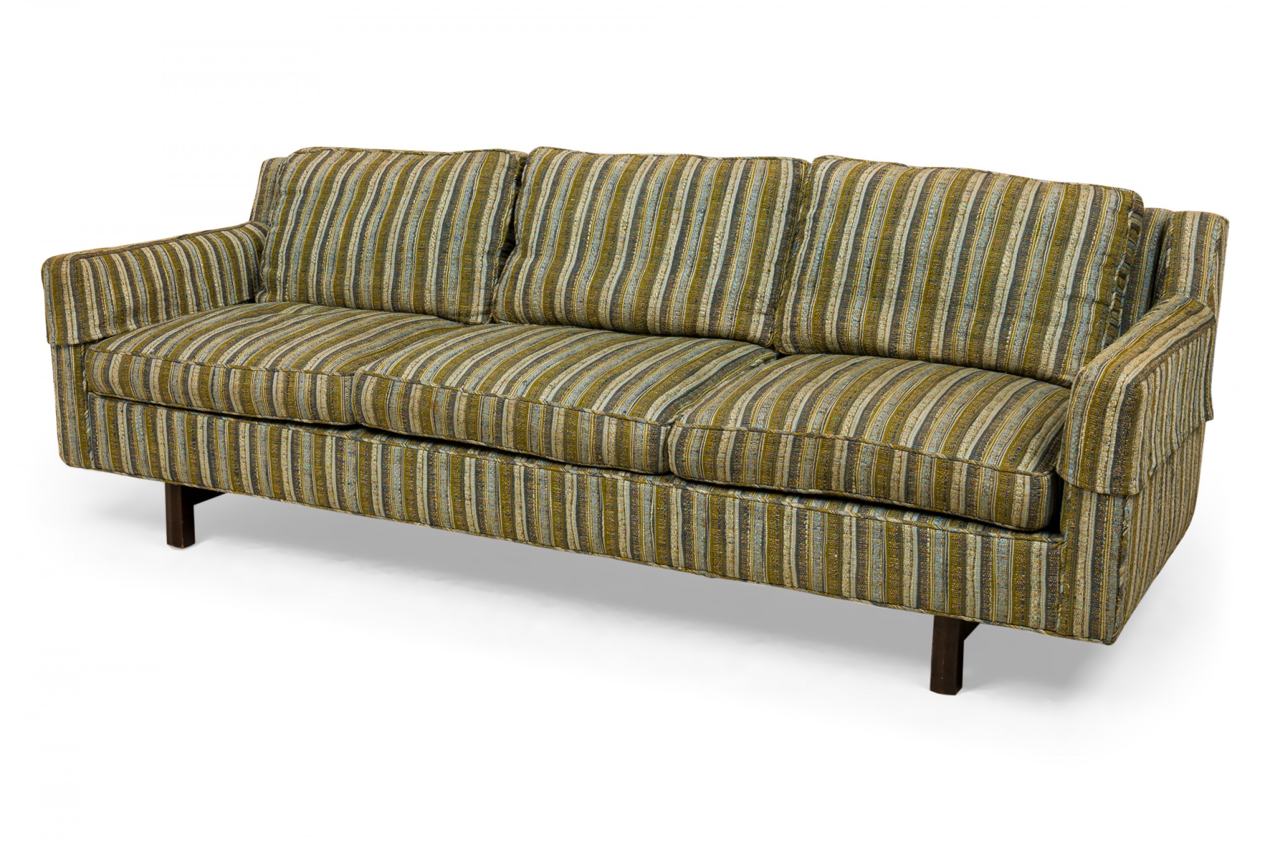 Edward wormley for dunbar american mid century green and beige striped upholstered three seat sofa