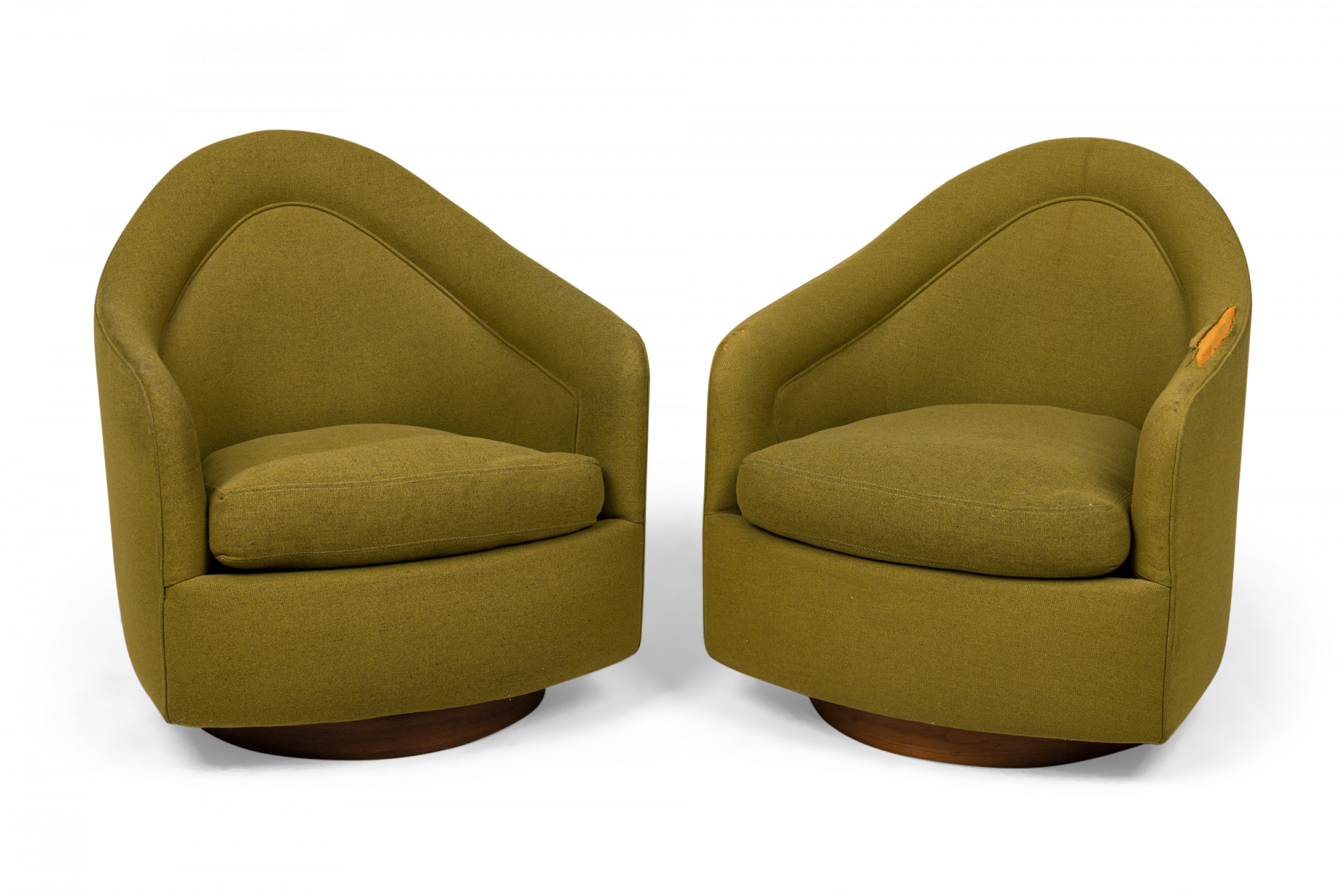 Set of 4 milo baughman for thayer coggin olive green upholstered swivel tilt lounge armchairs