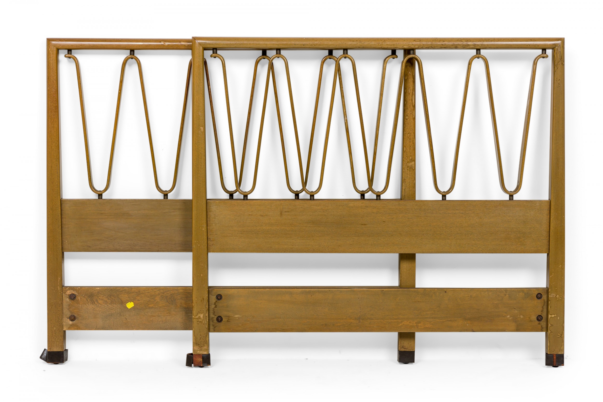 Pair of edward wormley for dunbar american mid century steam bent wooden wave form twin sized bed headboard