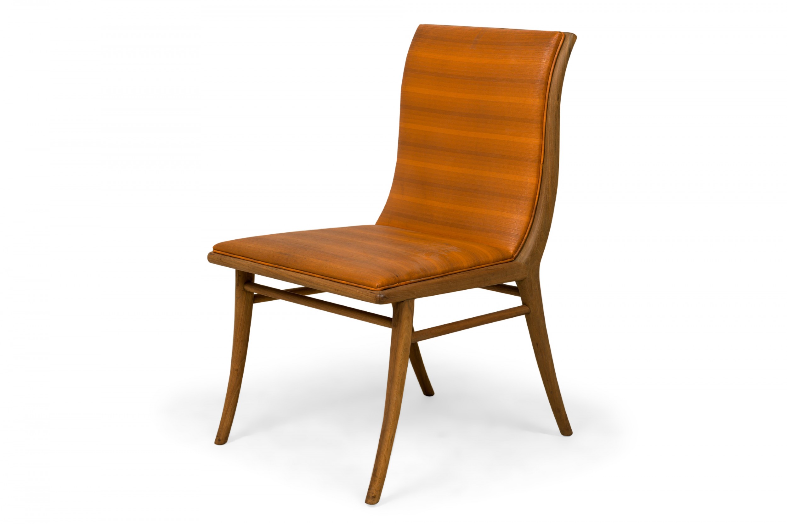 Th robsjohn gibbings for widdicomb mid century striped orange upholstered walnut dining side chair