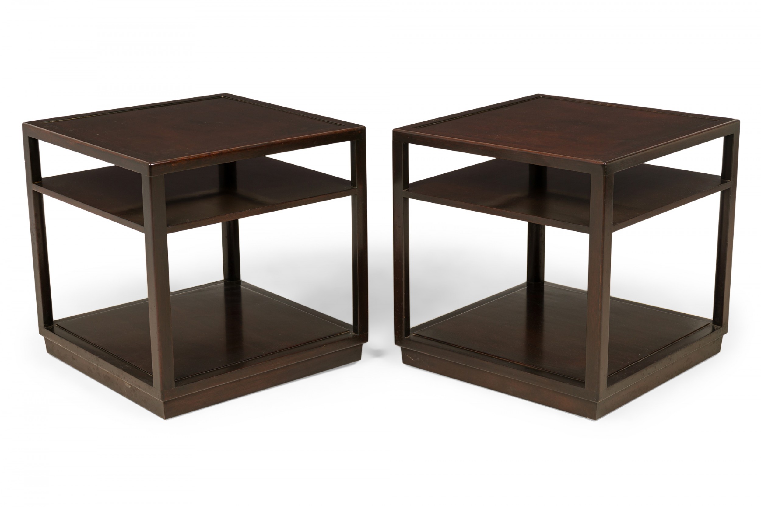 Pair of edward wormley american mid century square wooden end side tables