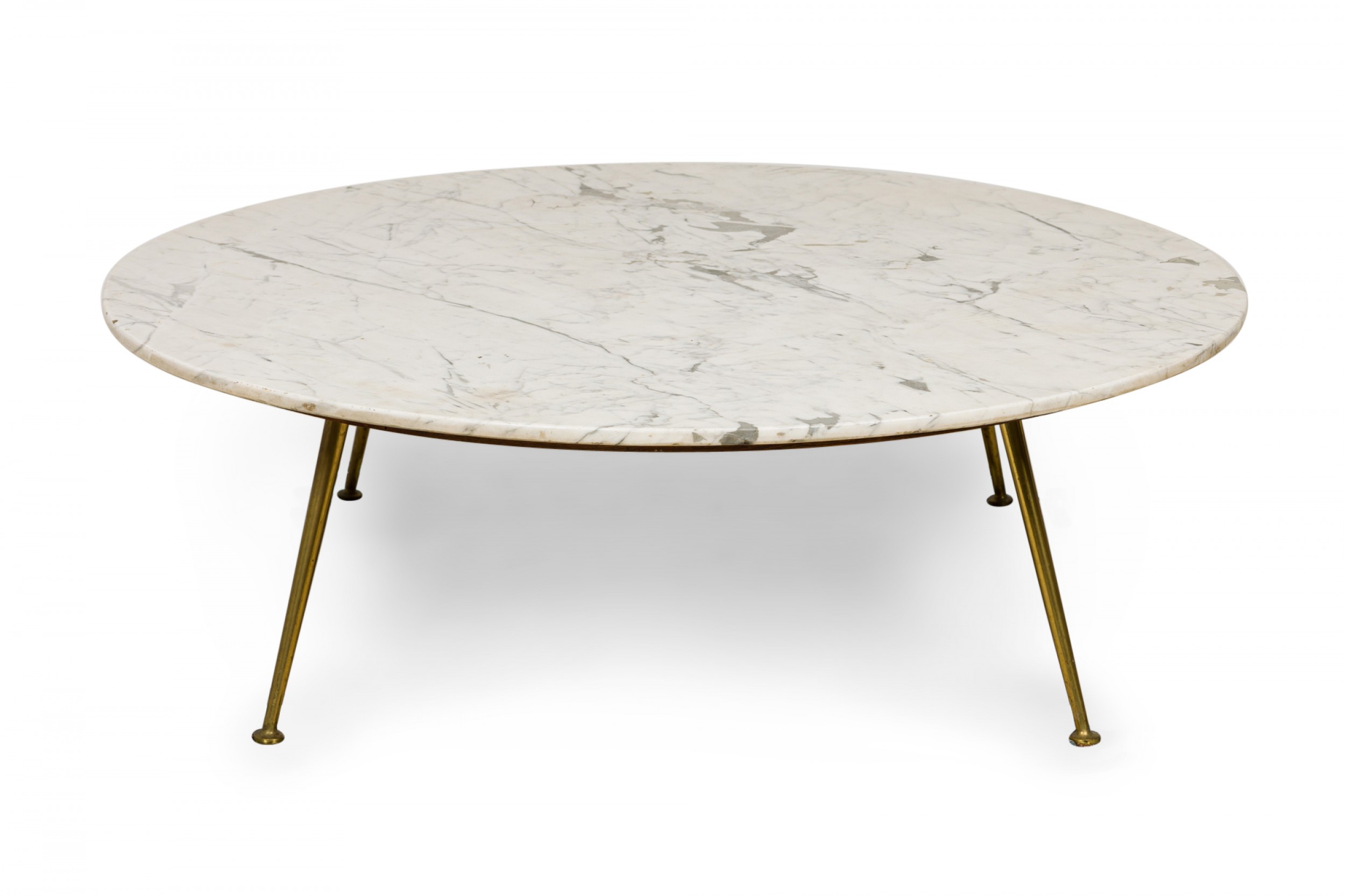 Italian mid century carrera marble round coffee cocktail table