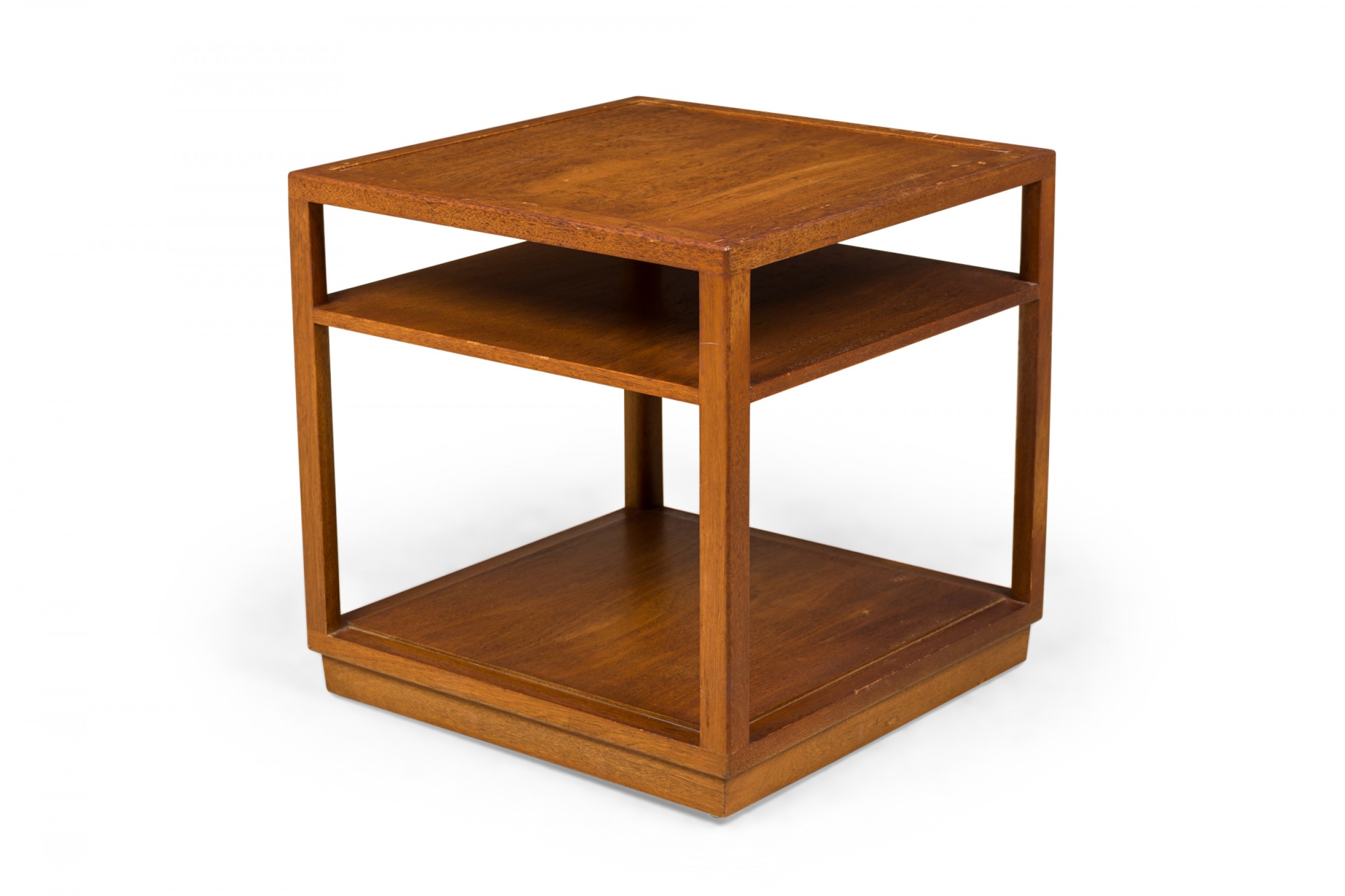 Edward wormley for dunbar american mid century square wooden double shelf end side table