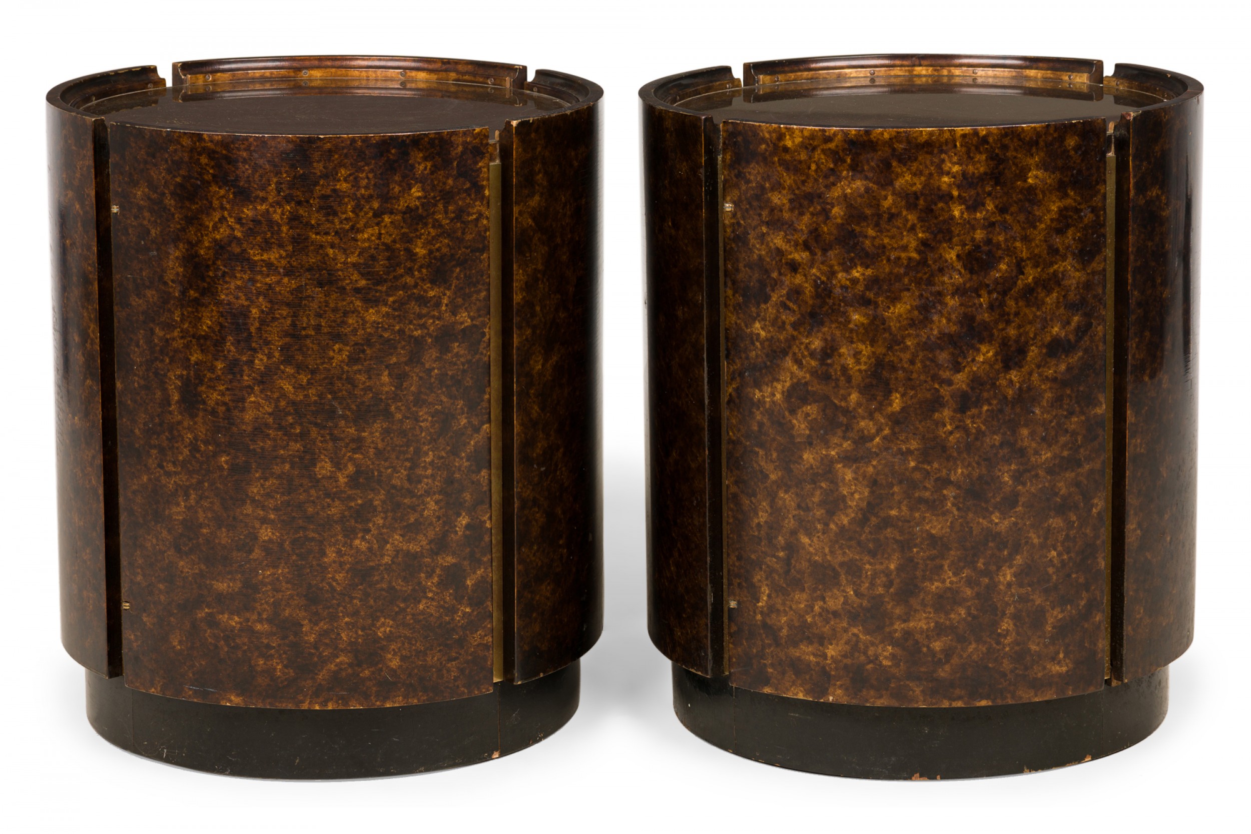 Pair of mastercraft american mid century oil drop lacquer drum end side tables