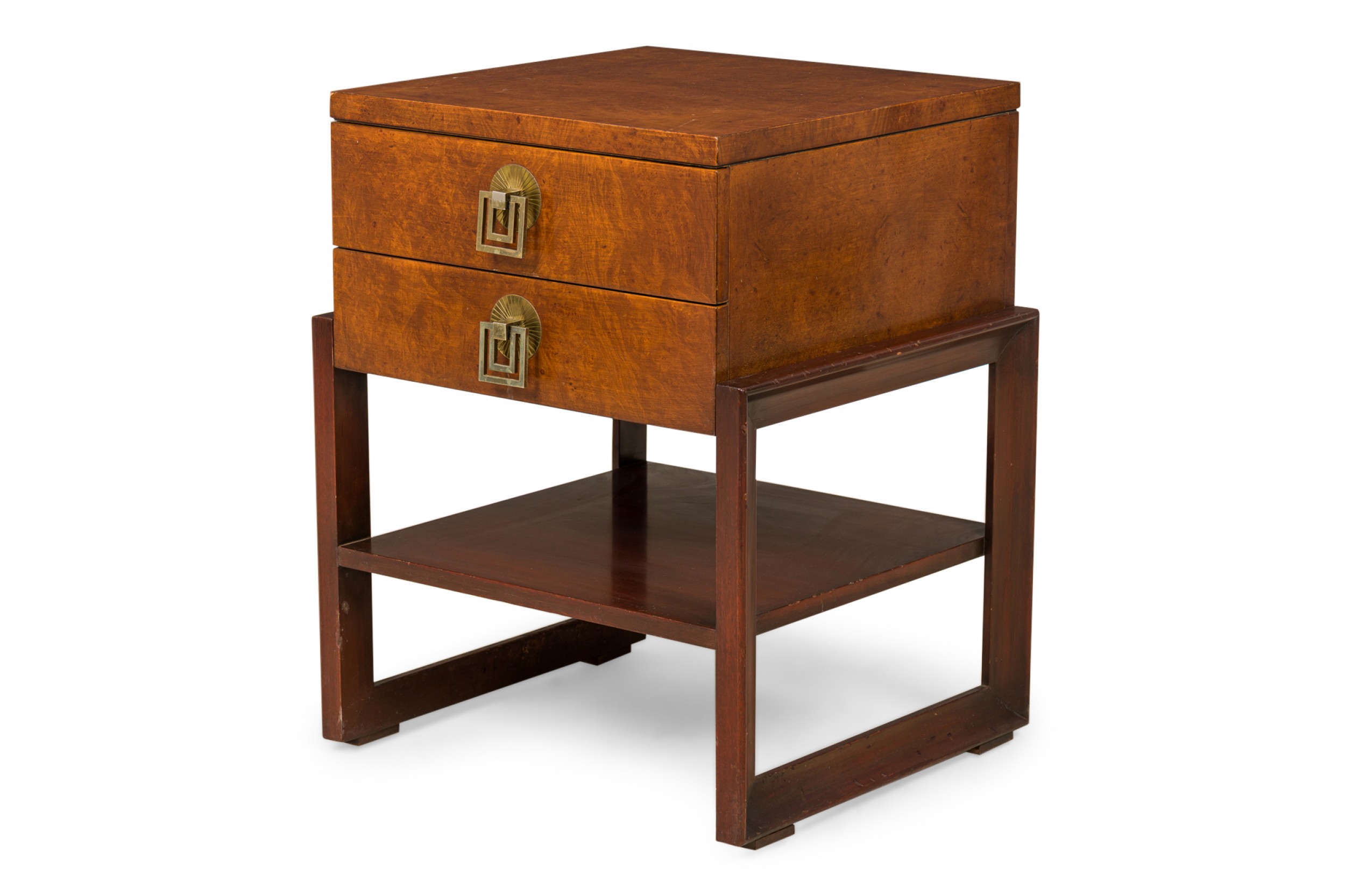 Renzo rutili for johnson furniture co american mid century burl wood nightstand bedside table