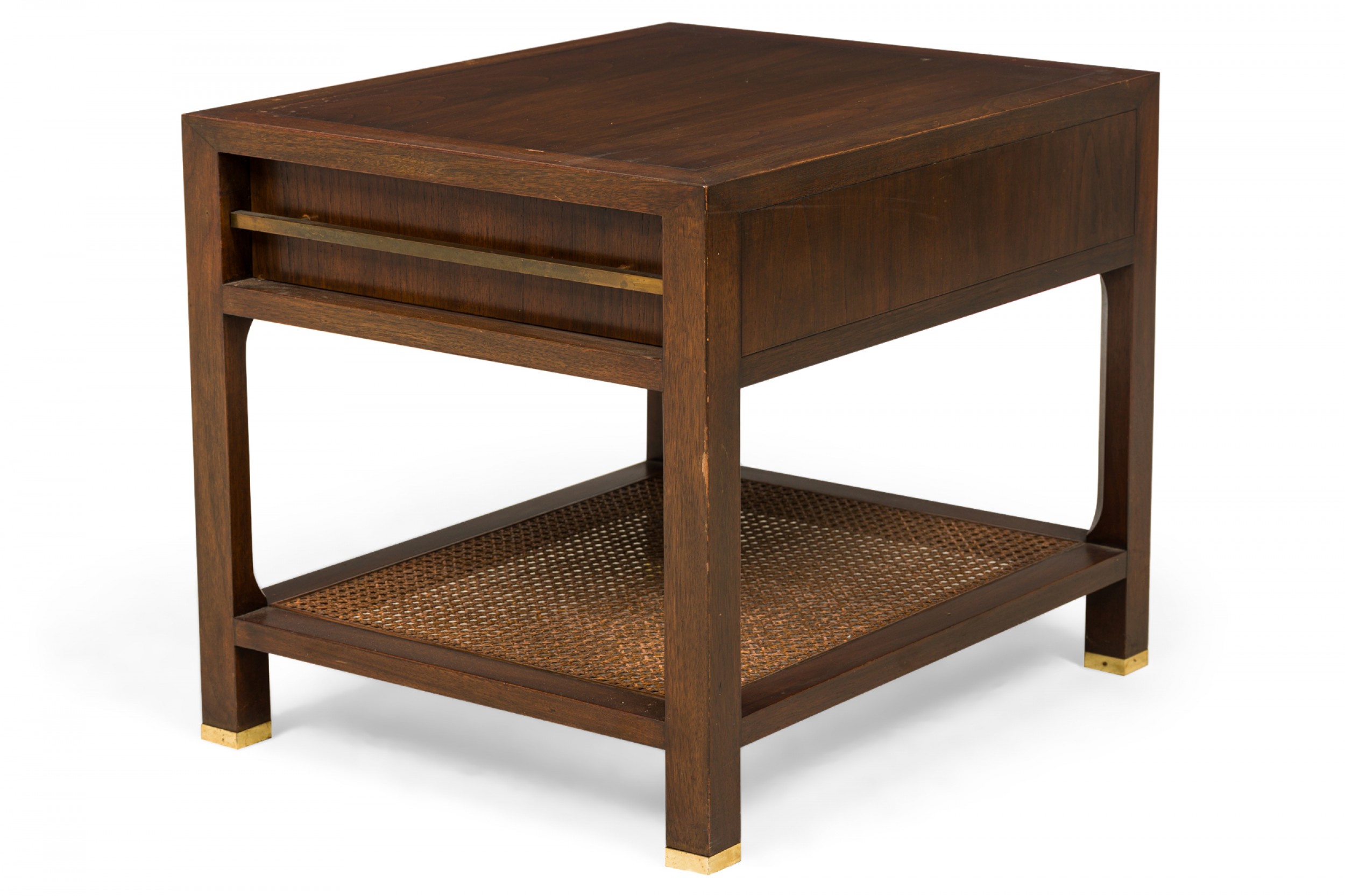 Finn juhl for baker furniture company danish mid century dark wood caned shelf end side table
